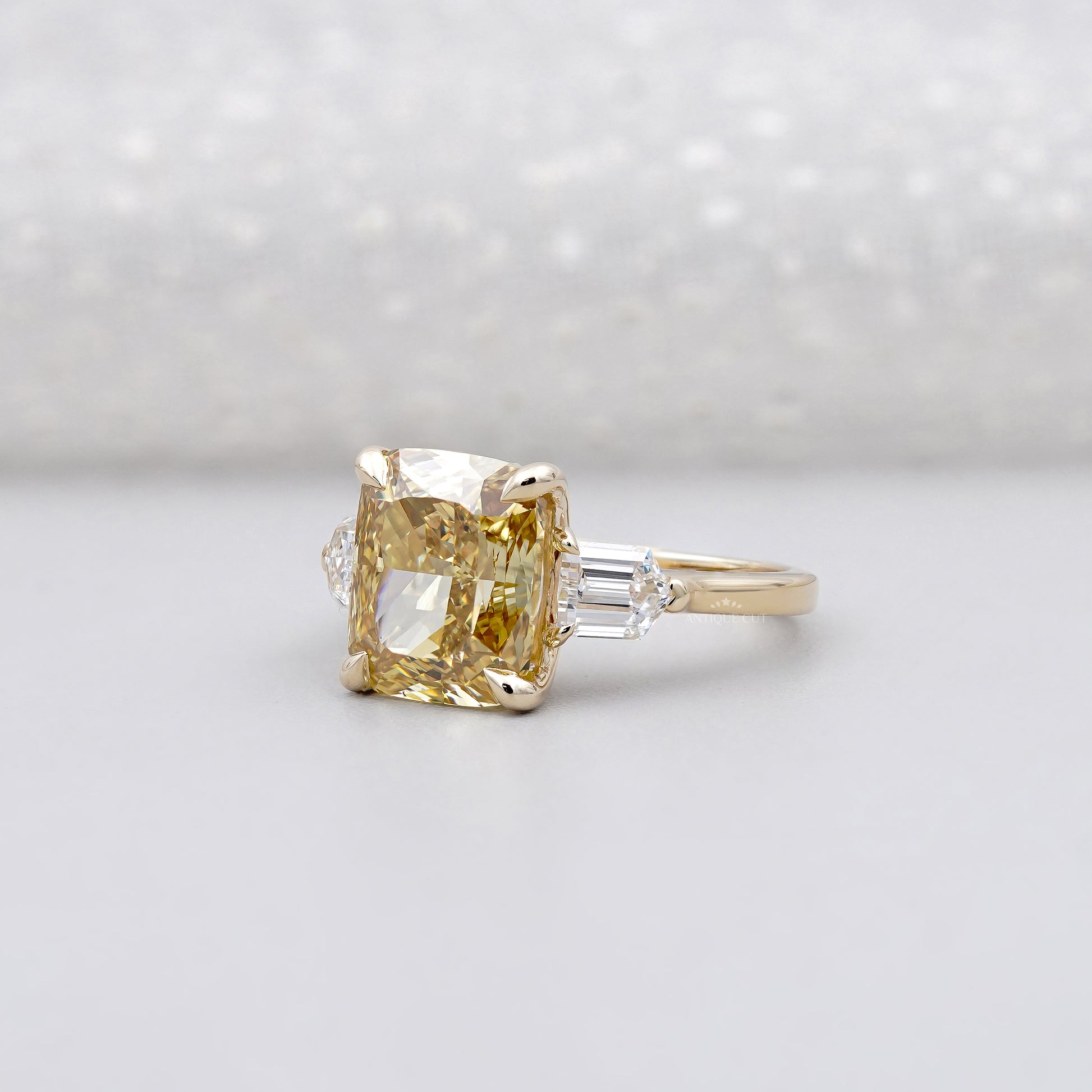 5.00ct Cushion Engagement Ring • 0.50ct Diamond Side Stones • Yellow Gold Cushion Cut Ring • Large 5ct Statement Bridal Ring