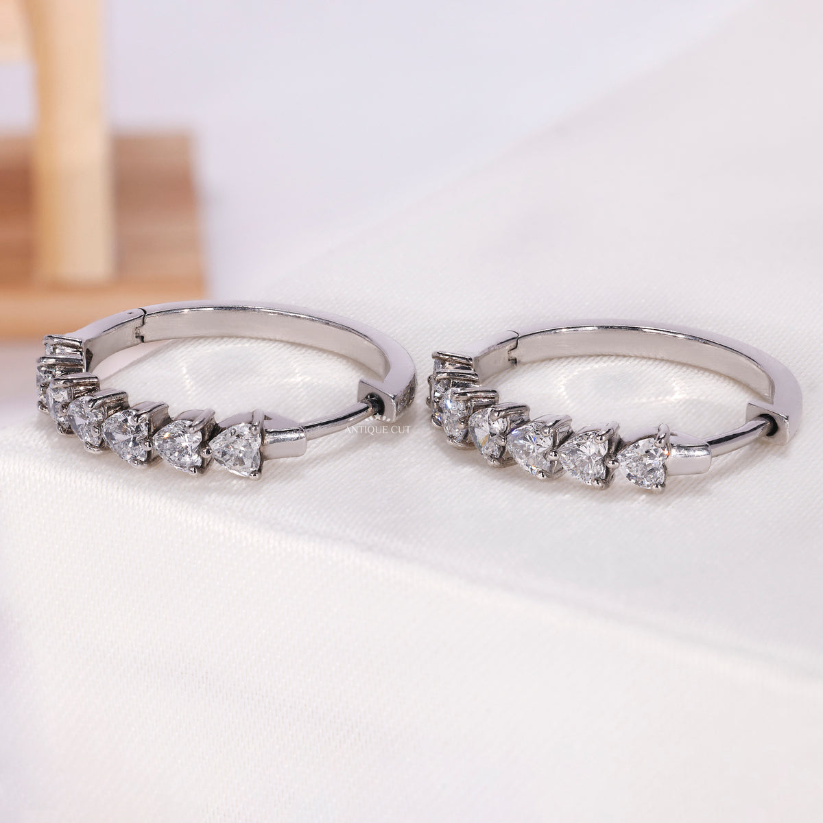 Lab grown diamond hoop earrings with heart design