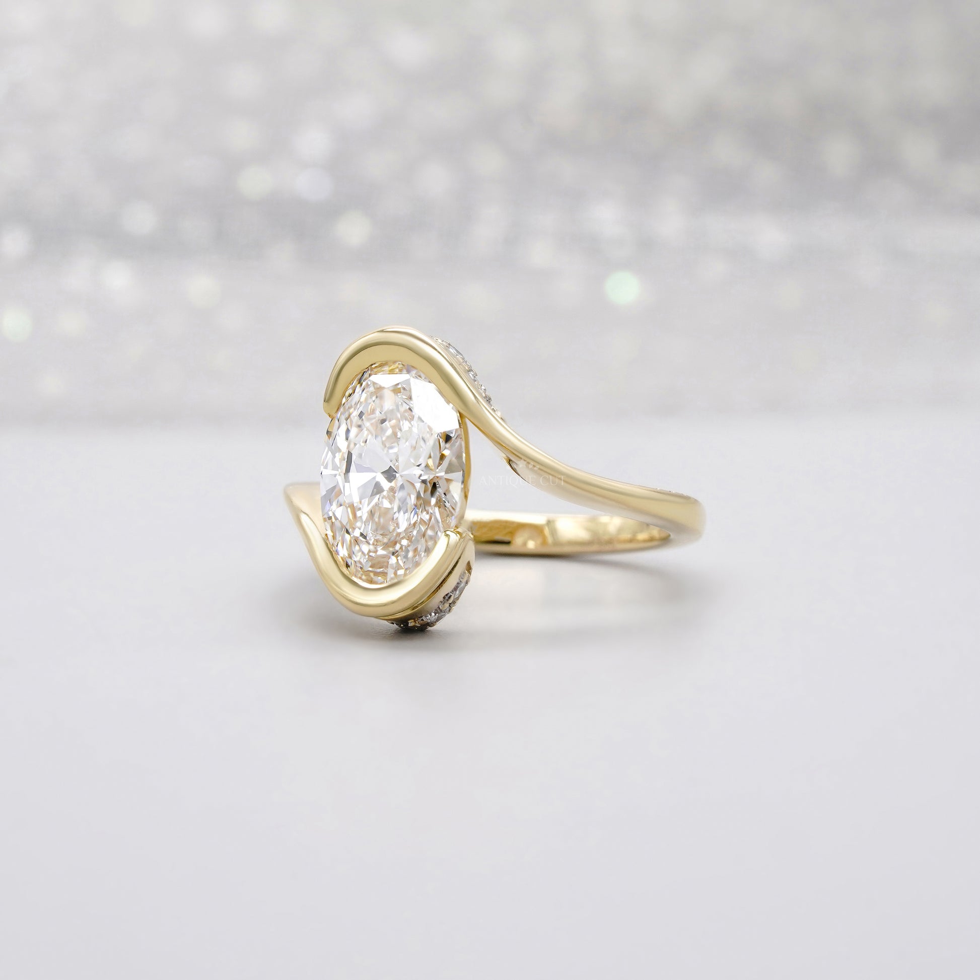 Oval 3.40tcw Lab Diamond Swirl Ring | Modern Wrap Yellow Gold Design | IGI Certified
