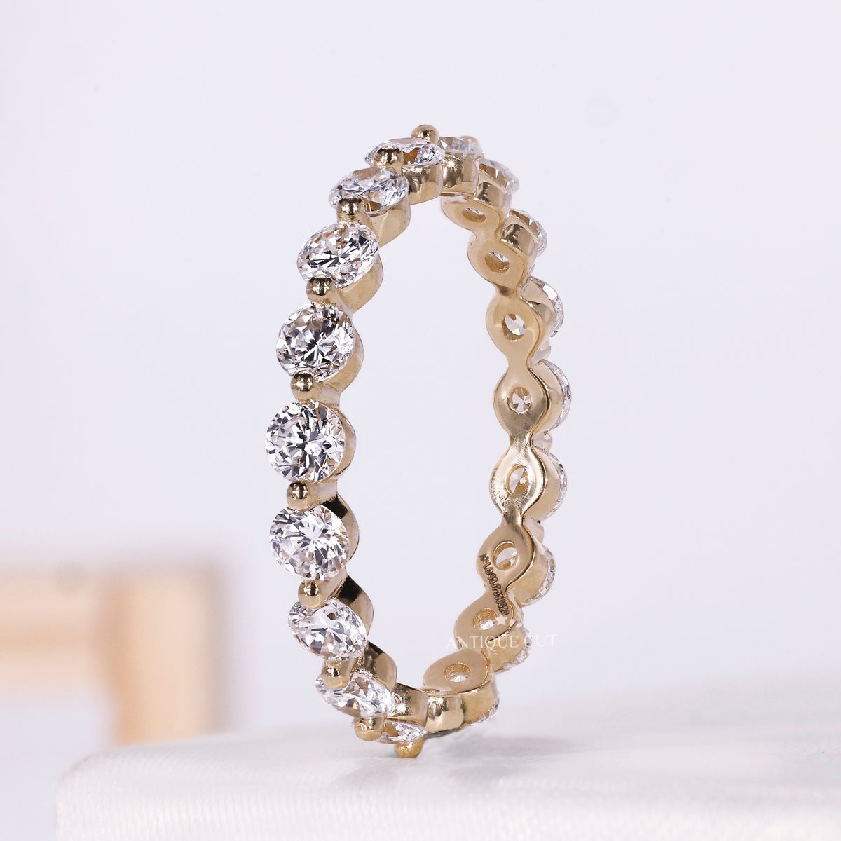 Yellow gold round lab grown diamond full eternity band