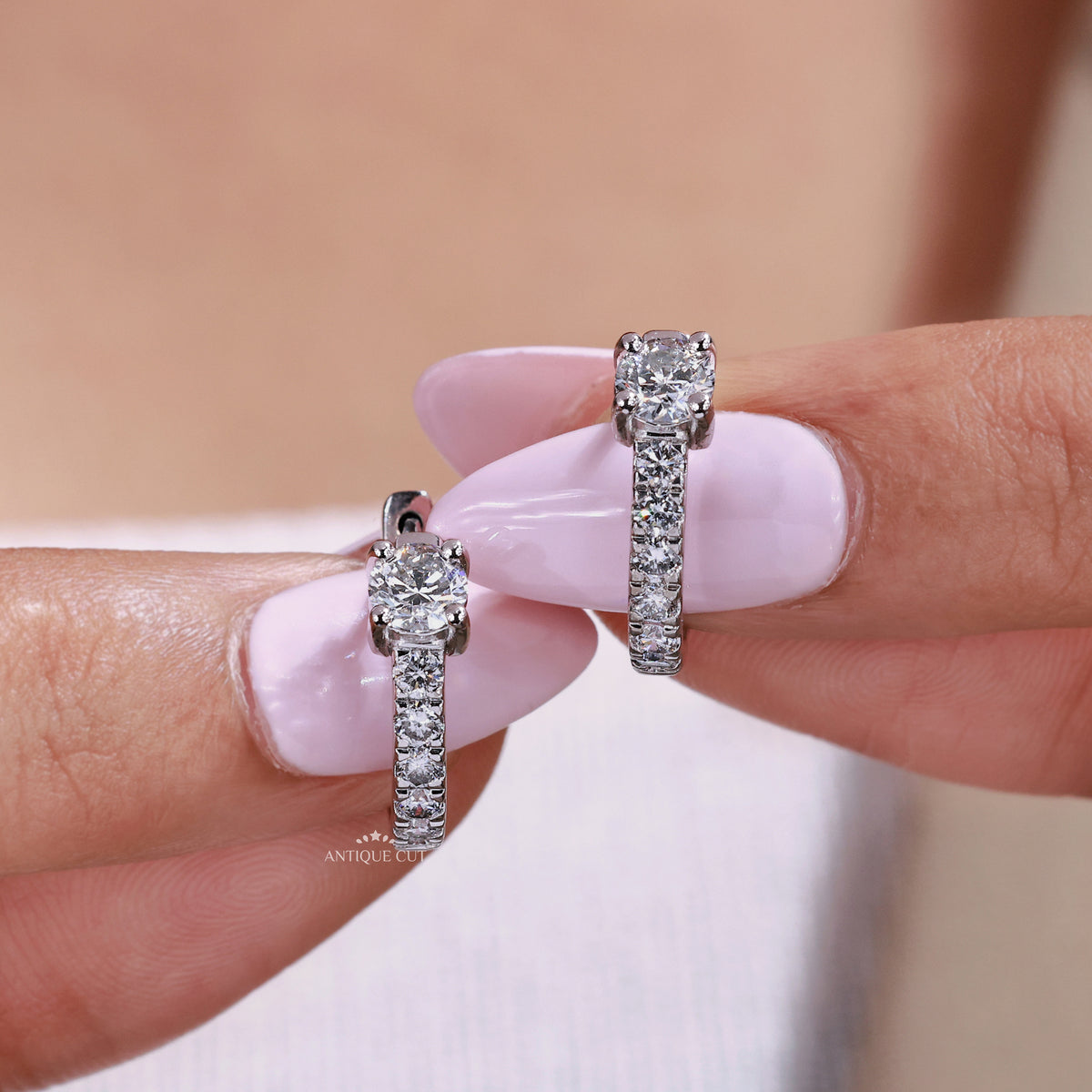 Lab created diamond huggie hoop earrings