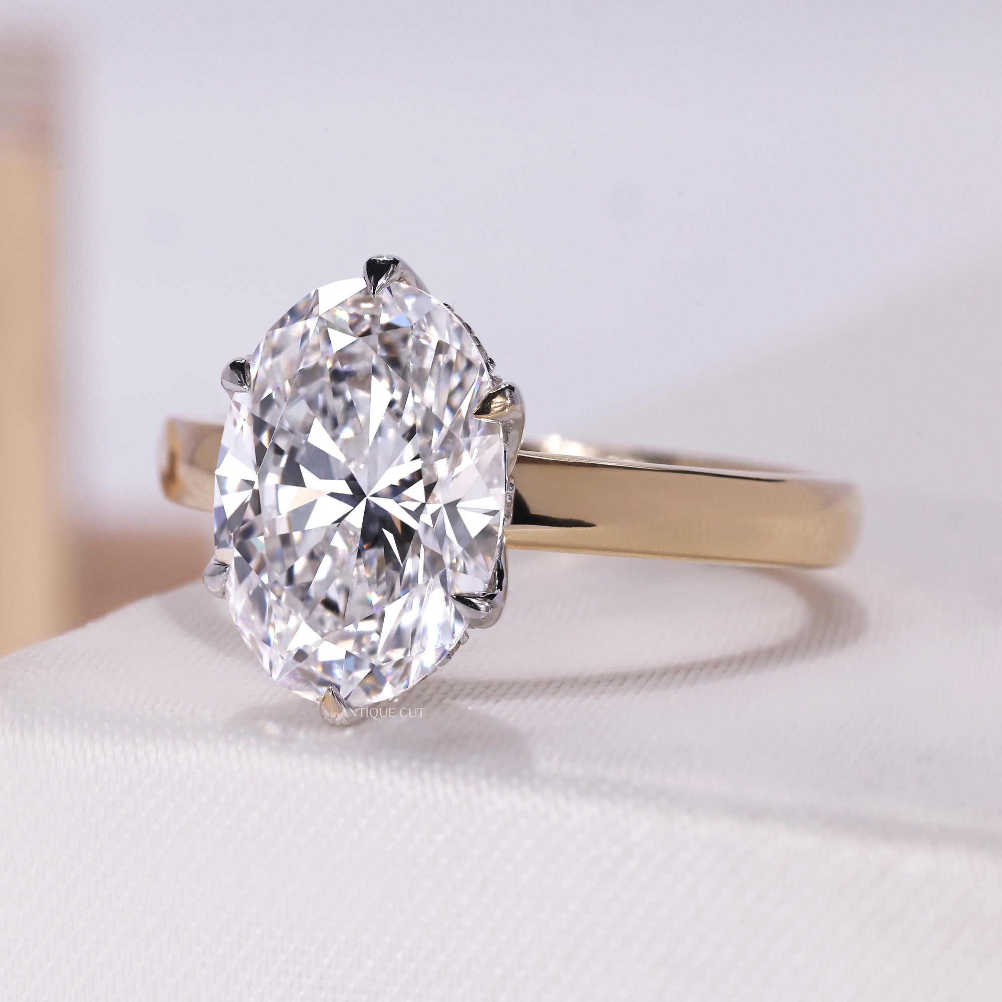 Hidden halo oval cut lab grown diamond ring