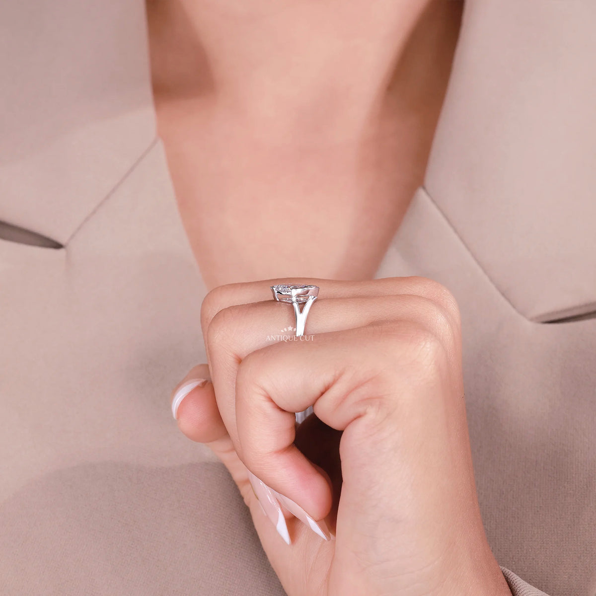 1.00 Carat Marquise Solitaire Engagement Ring With Split Shank Half Bezel Setting | IGI Certified
