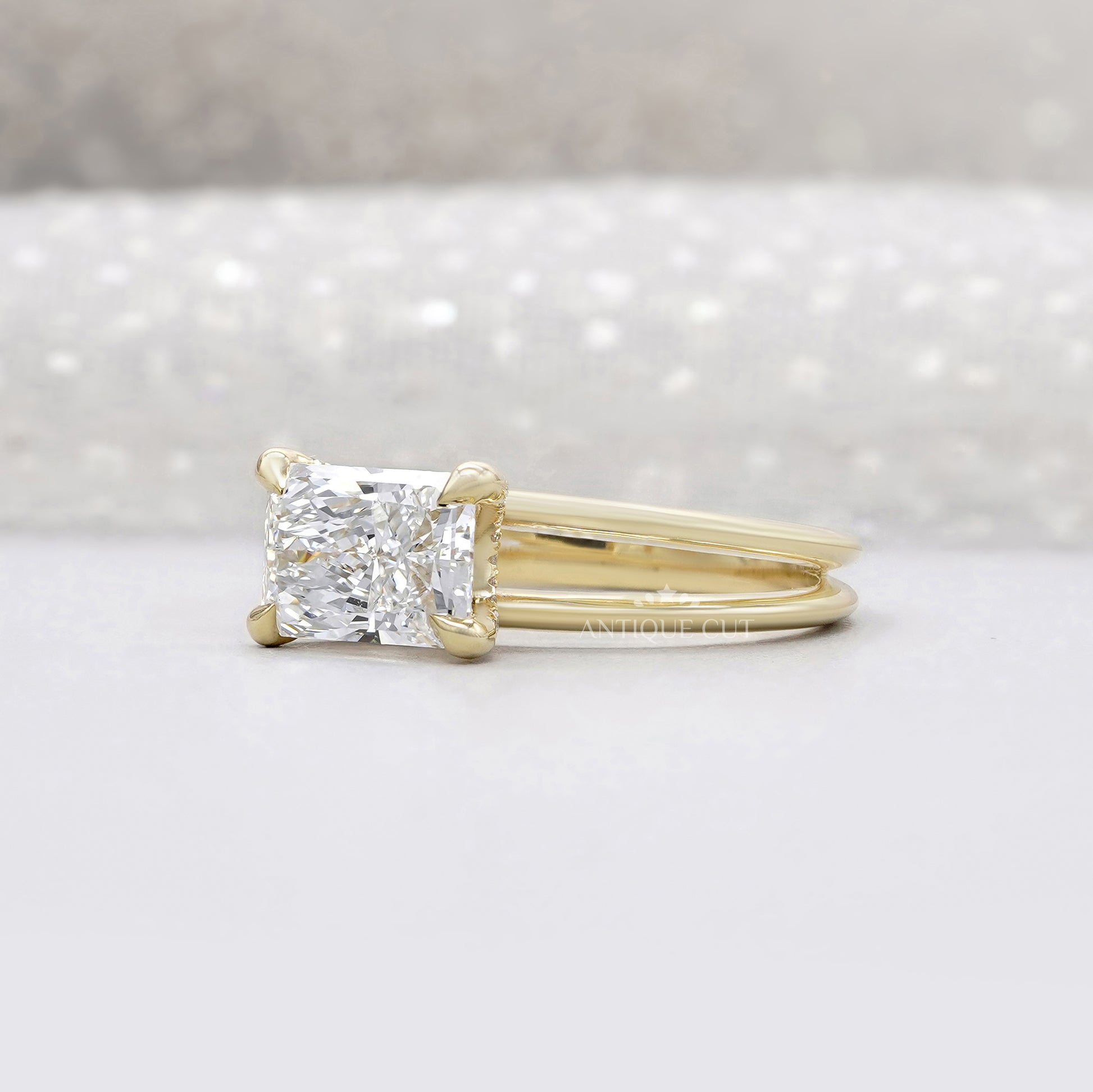 IGI certified east west radiant cut diamond ring