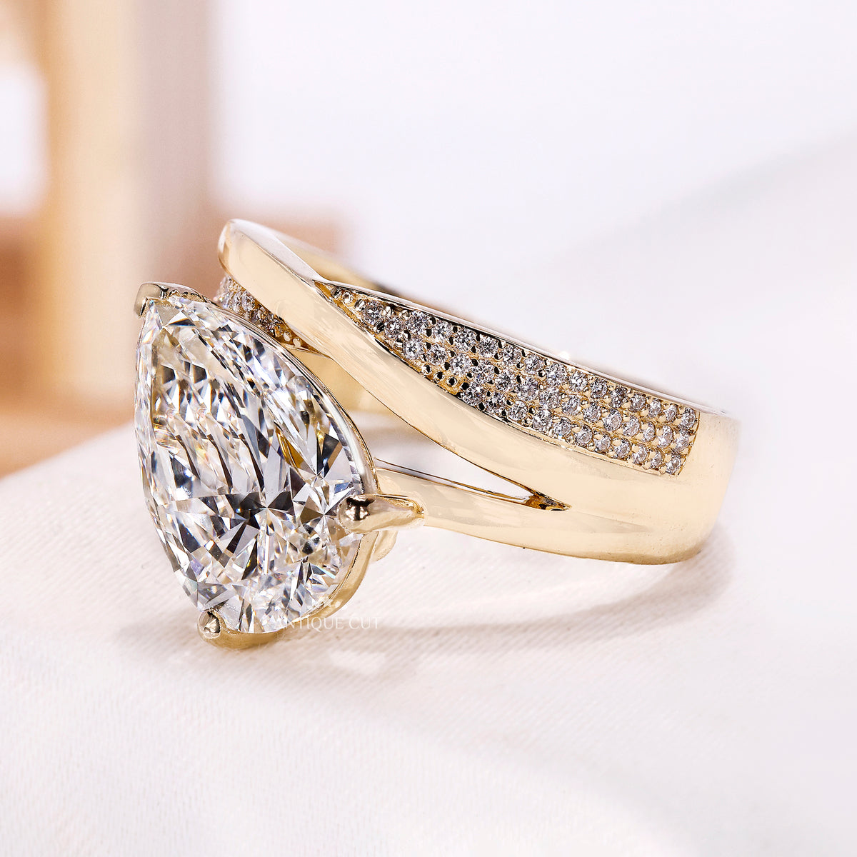 4.0 Carat Pear Cut Lab Grown Diamond Crossover Engagement Ring