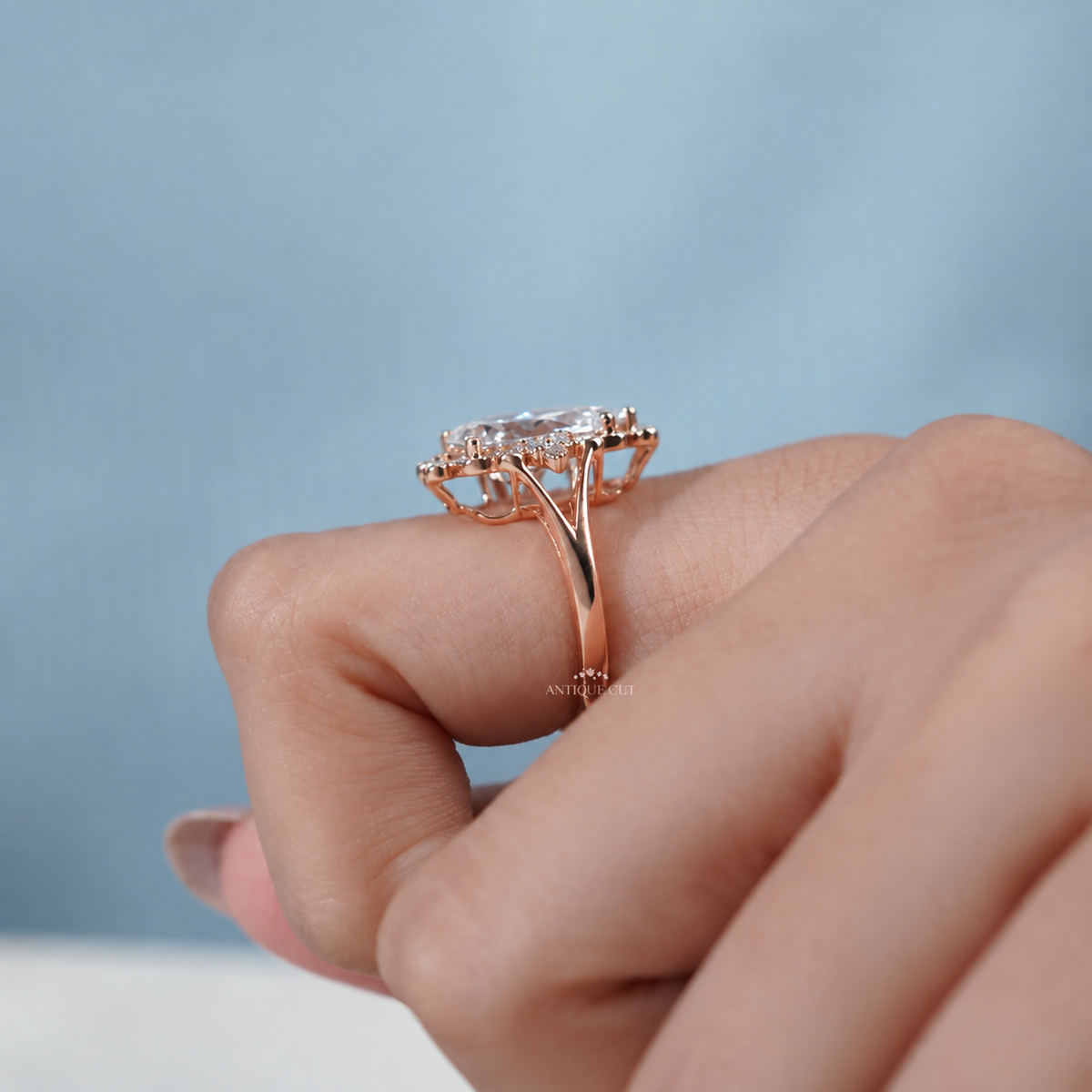 3.5 Carat Lab Grown Pear Cut Vintage Engagement Ring in Yellow Gold