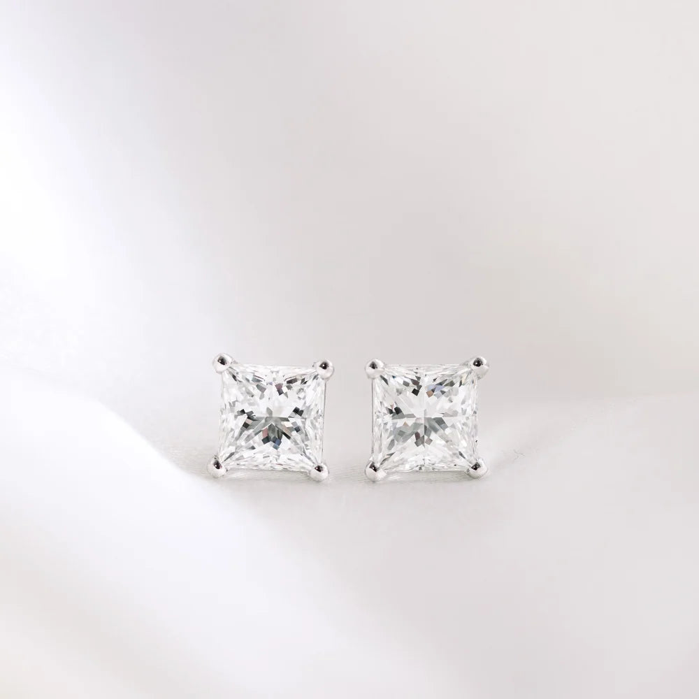 Princess Cut Lab Grown Diamond Stud Earrings, EF Color, VS Clarity, IGI Certified