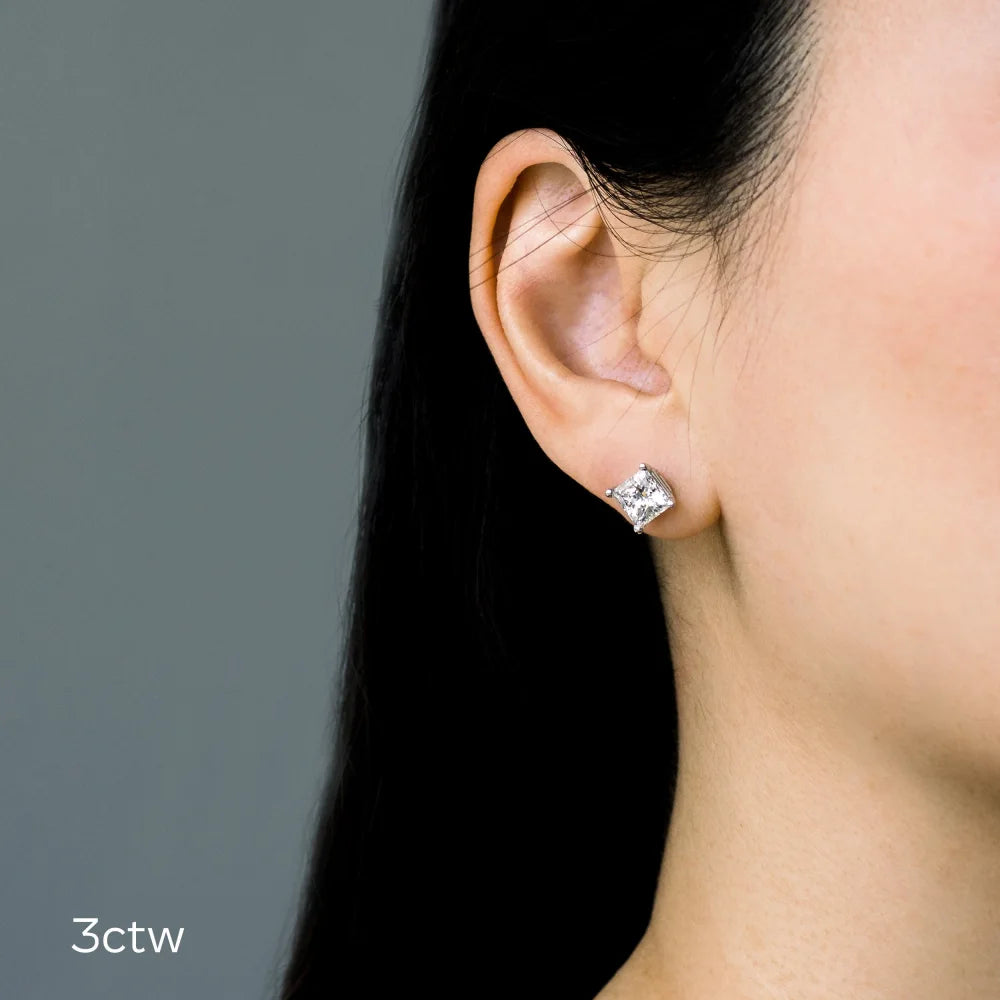 Princess Cut Lab Grown Diamond Stud Earrings, EF Color, VS Clarity, IGI Certified