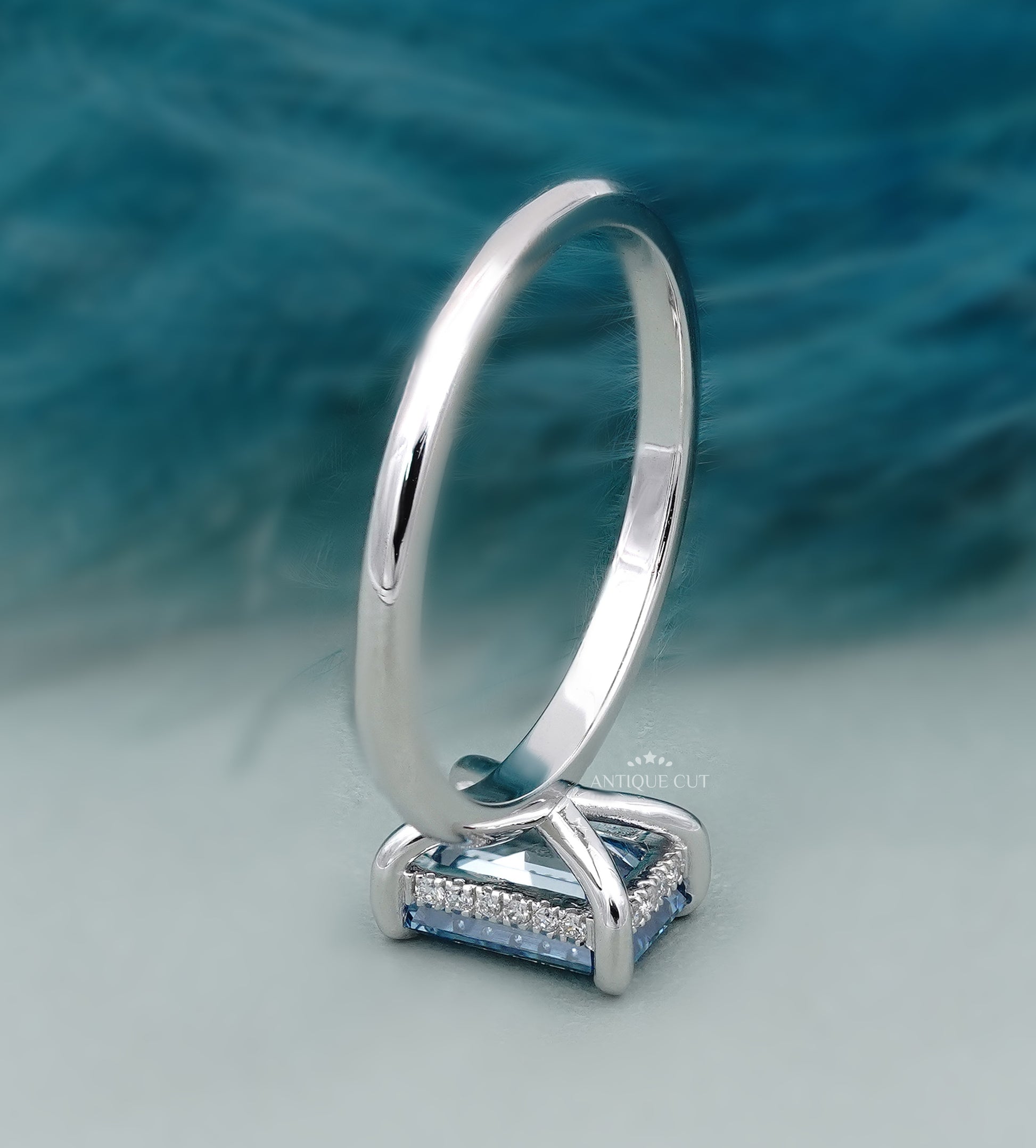Lab Grown Blue Diamond Emerald Cut Engagement Ring