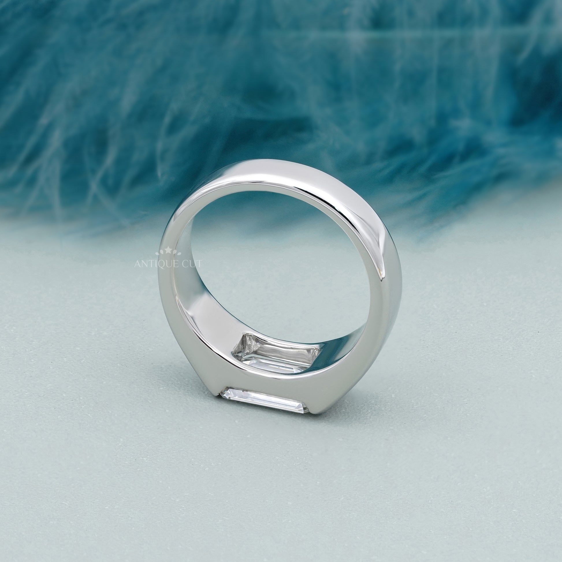 2.00ct Emerald Cut Diamond Ring | East West Solitaire | 14K White Gold | Modern Engagement Ring | Minimalist Statement Ring