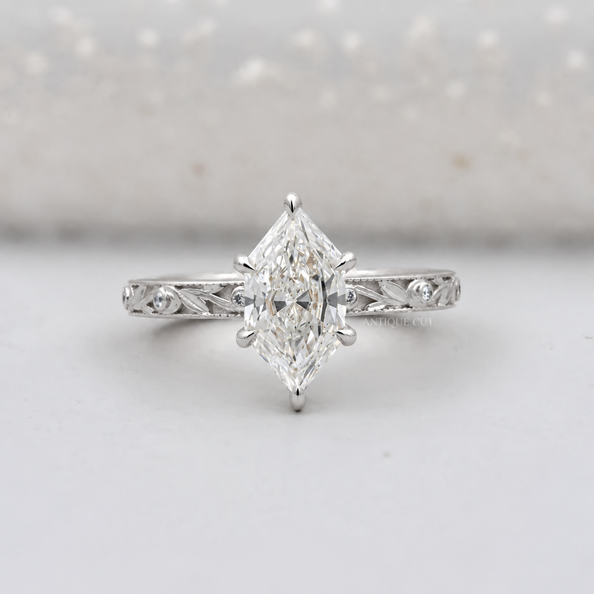 2.00 Carat Hexagon Lab Grown Diamond Vintage Art Deco Engagement Ring