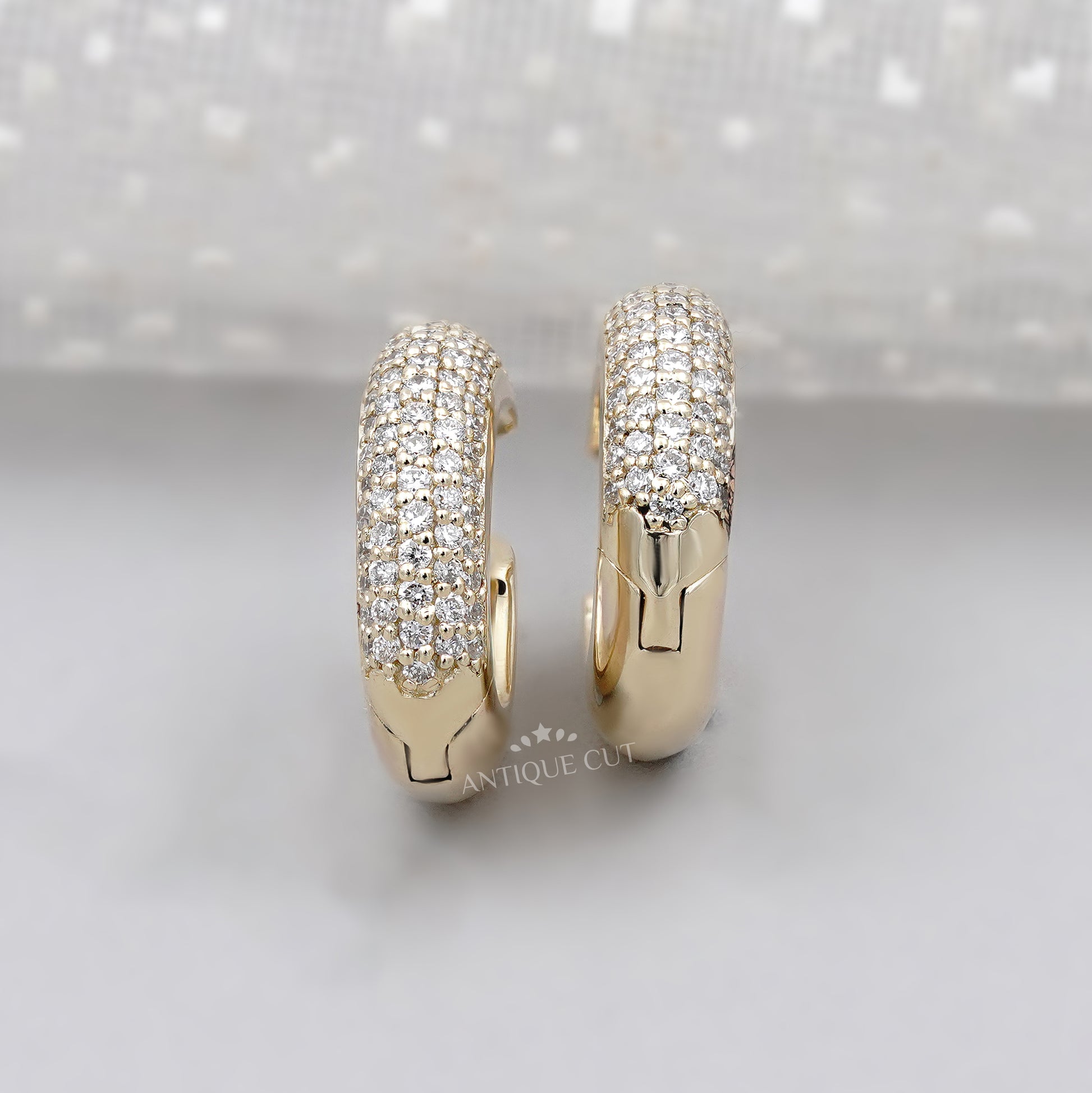 0.70ct Diamond Pave Huggie Hoop Earrings in Solid Gold – Round Cut Luxury Hoops