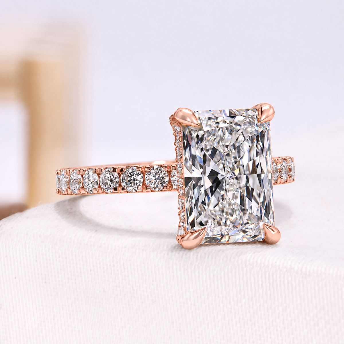 4.00 Carat Radiant Cut Diamond Pave Ring with Hidden Halo | IGI Certified
