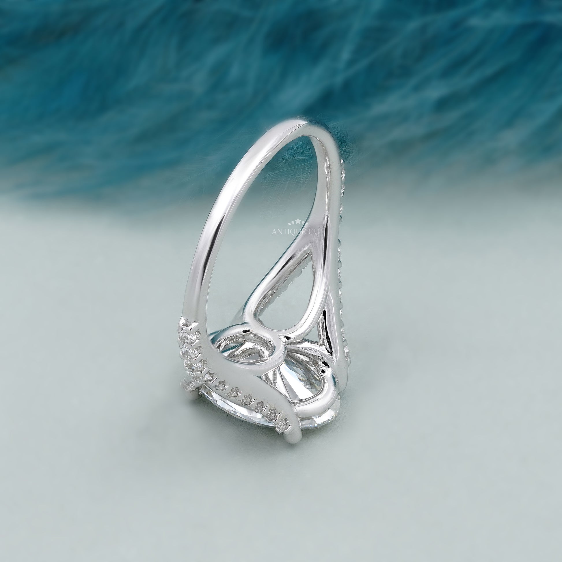 Antiquecut oval split shank engagement ring