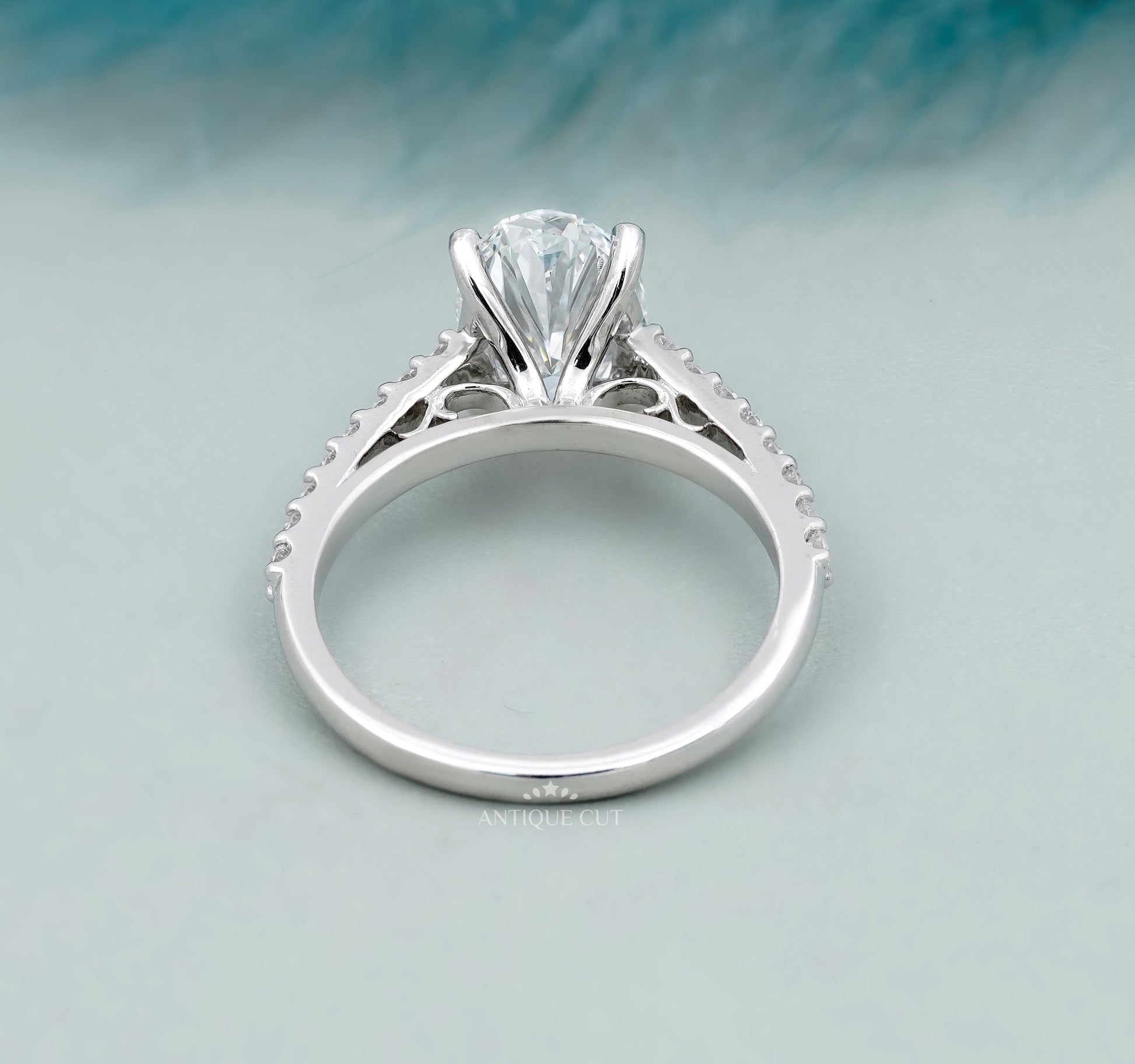 Oval Engagement Ring with Pave Band in White Gold
