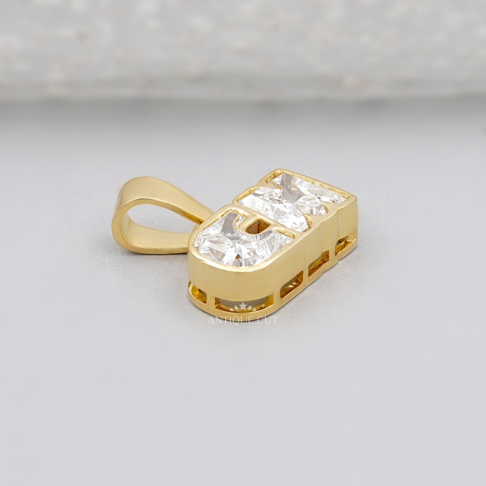 CM Diamond Alphabet Letter Pendant With Bezel Setting |  Yellow Gold Jewelry