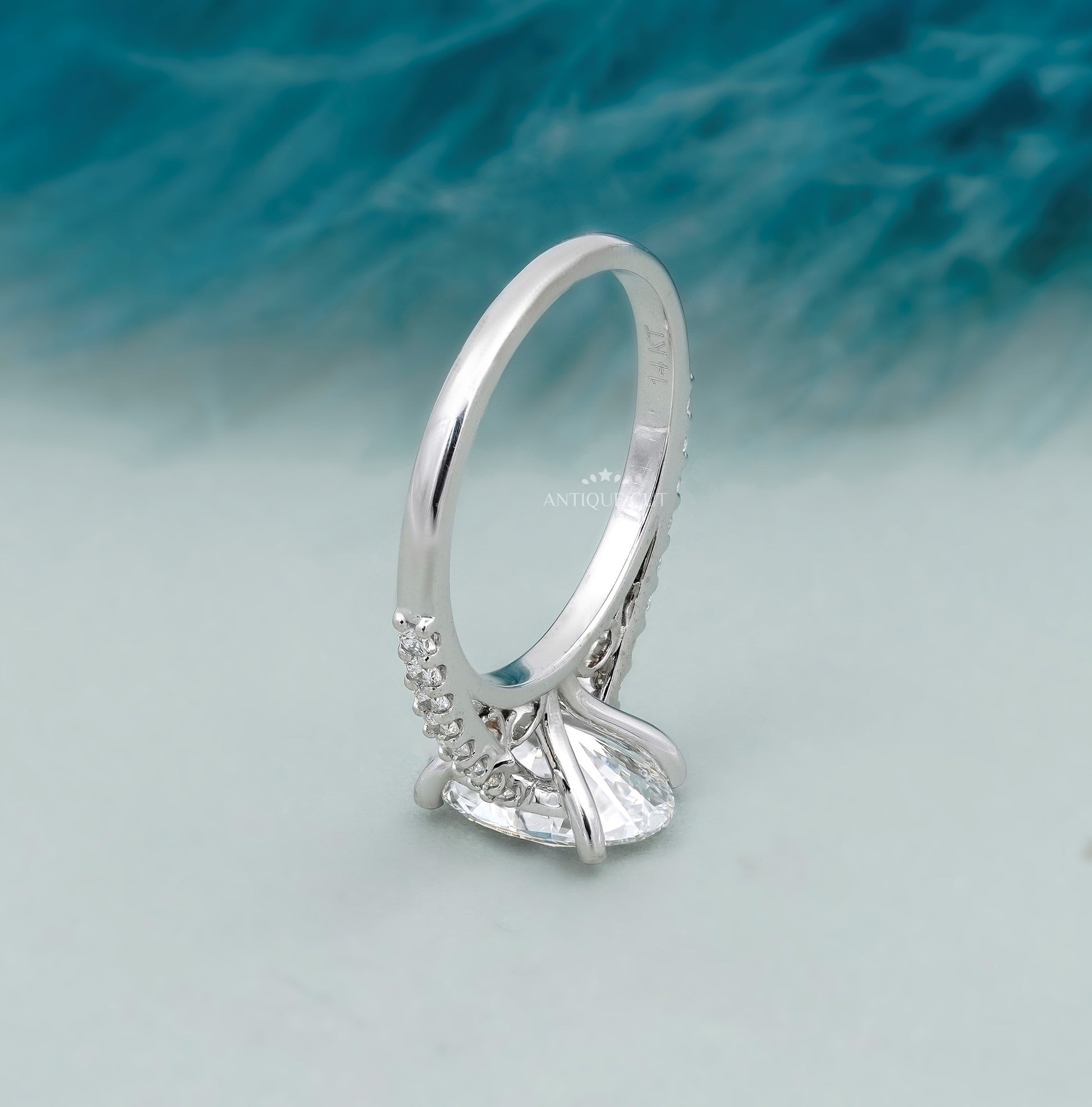 Oval Engagement Ring with Pave Band in White Gold