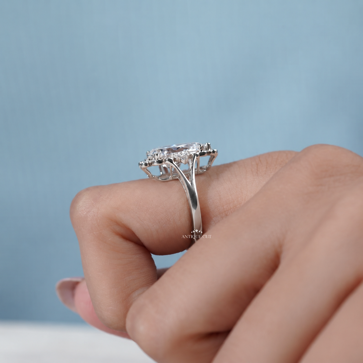3.5 Carat Lab Grown Pear Cut Vintage Engagement Ring in Yellow Gold