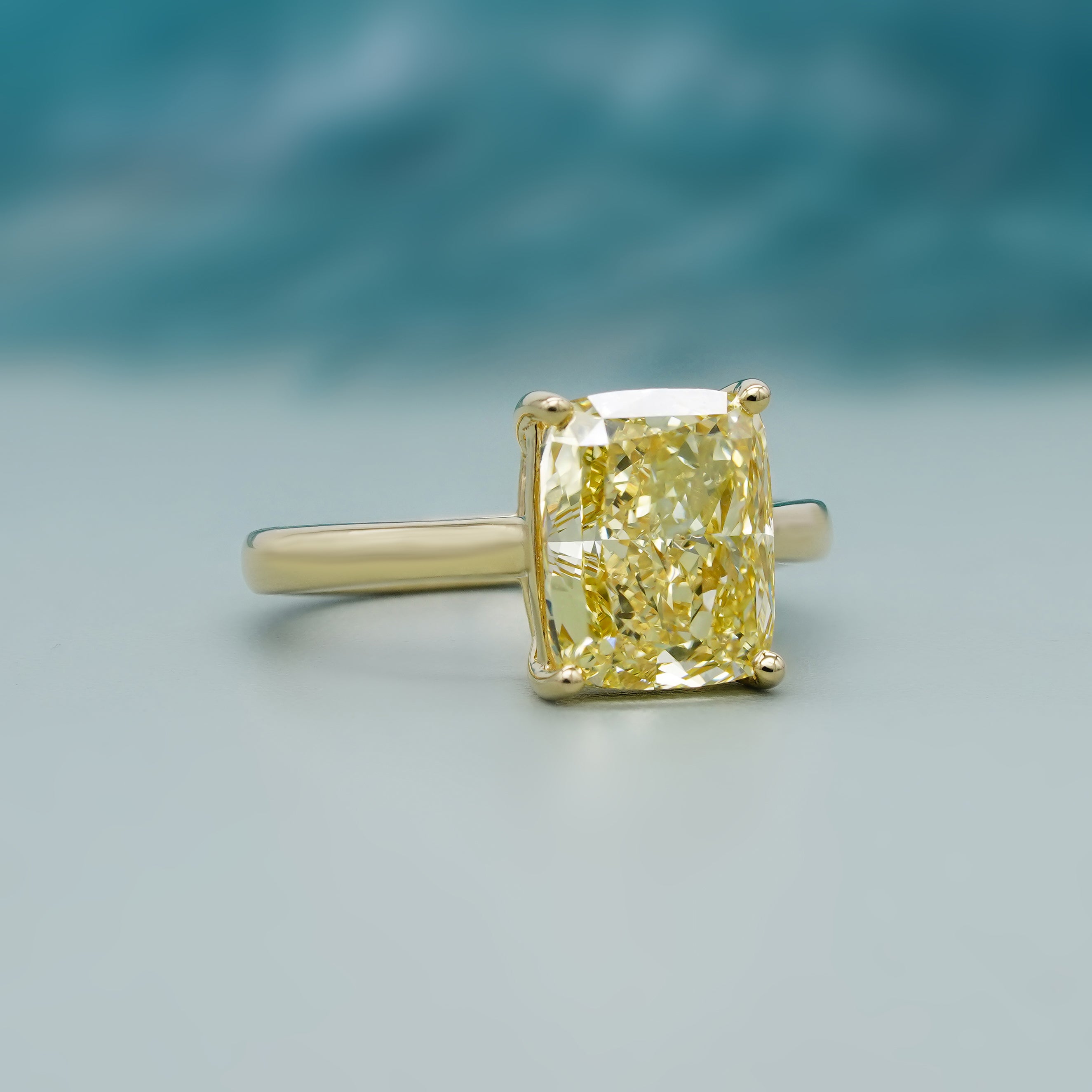 Fancy Yellow Radiant 4.00ct Lab Grown Diamond Engagement Ring | Yellow Gold Solitaire | VVS–VS Clarity | Ethical Wedding Ring