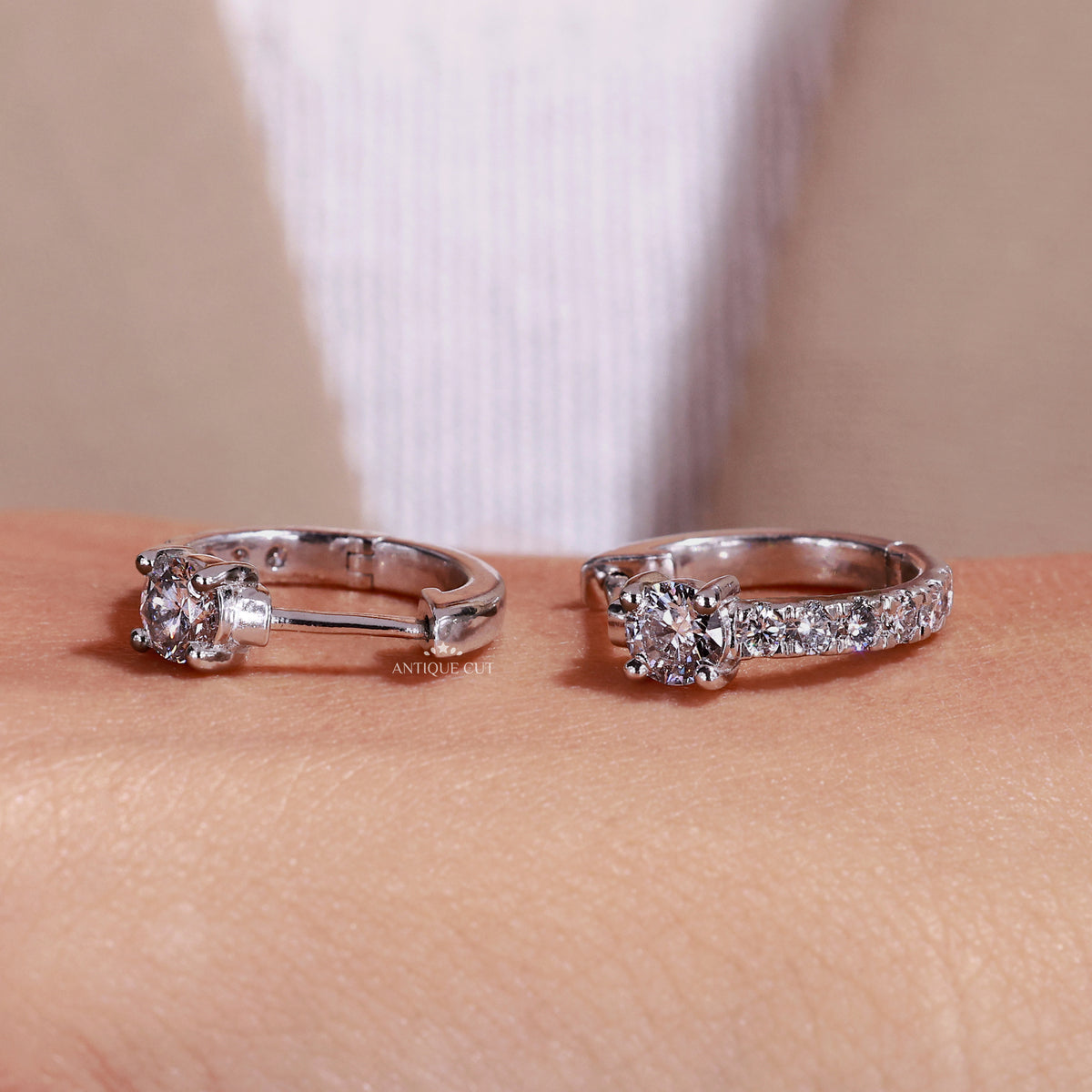 Minimal diamond hoop earrings in gold setting