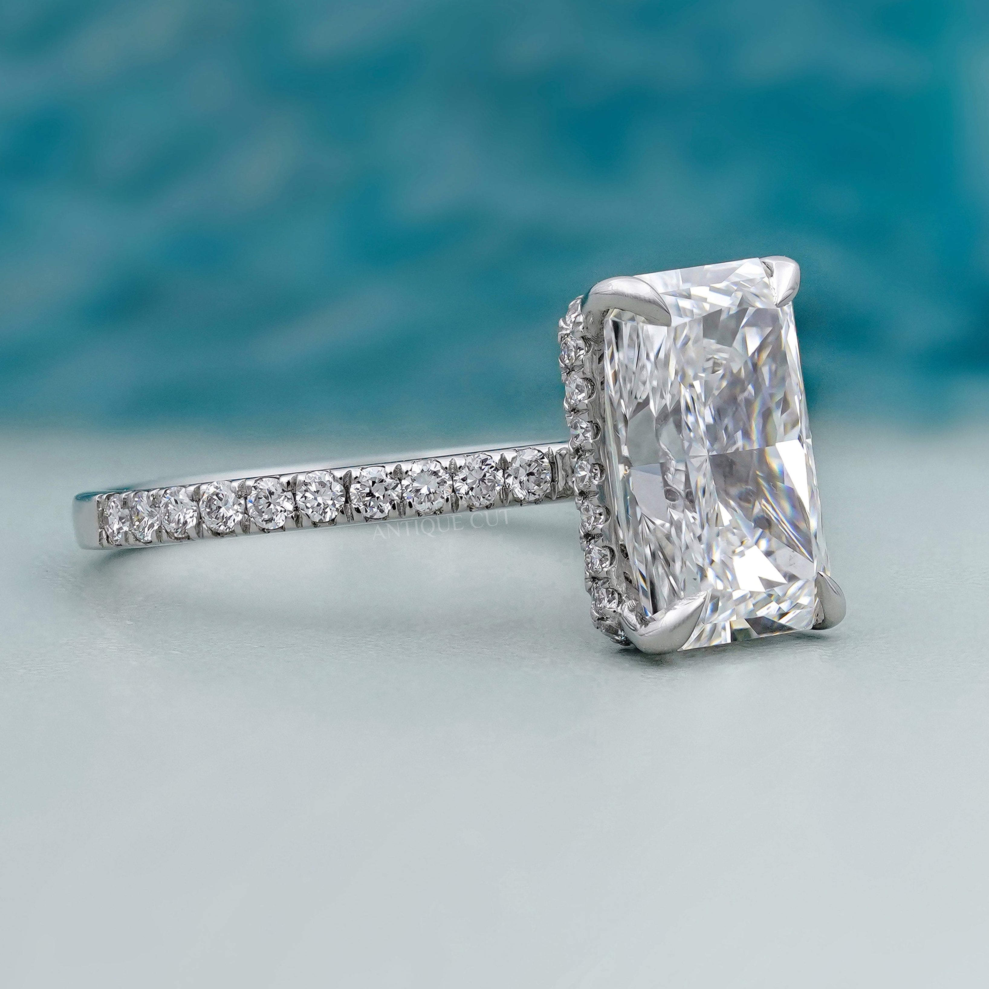 Lab grown radiant cut diamond engagement ring