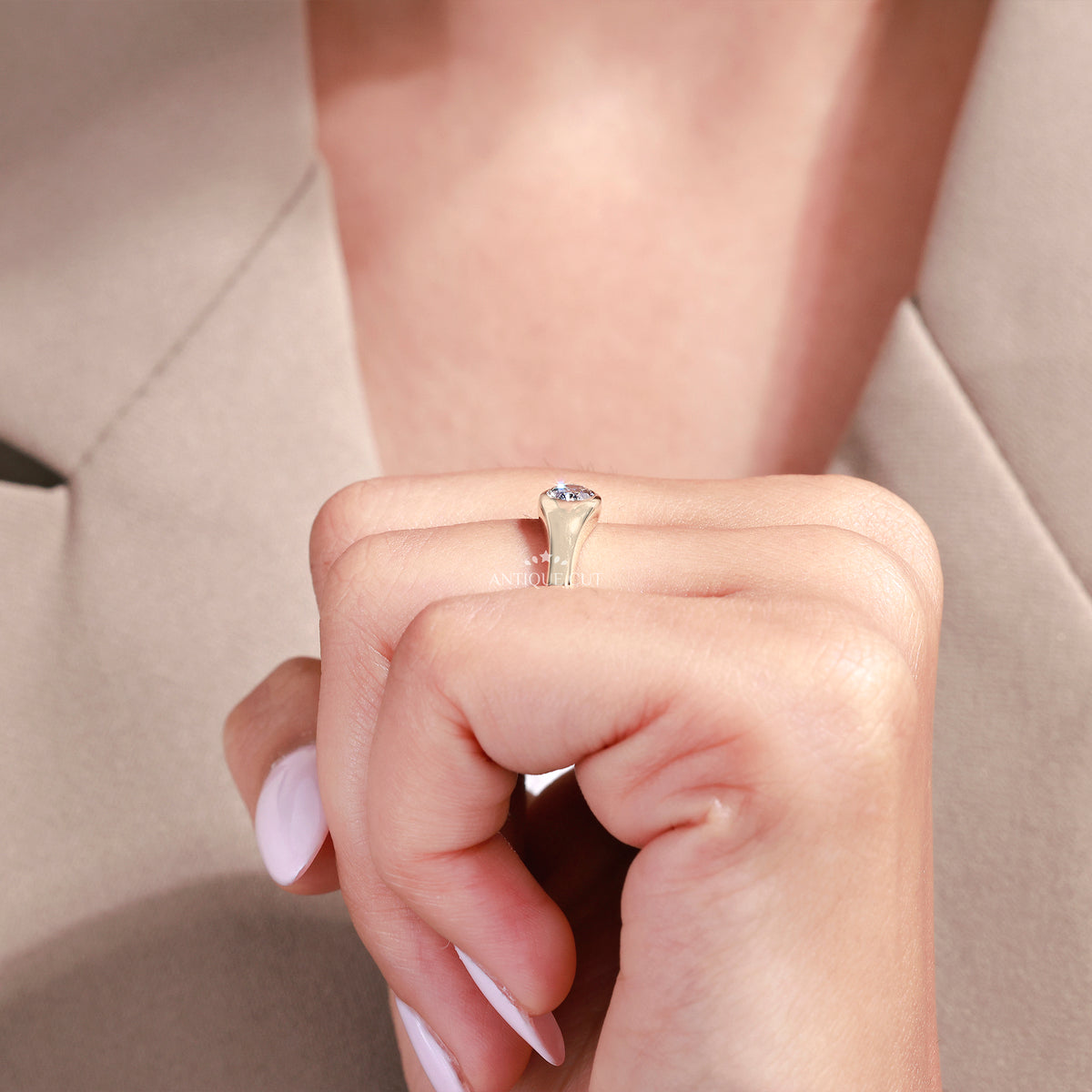 0.50 Carat East West Oval Lab Grown Diamond Bezel Set Engagement Ring