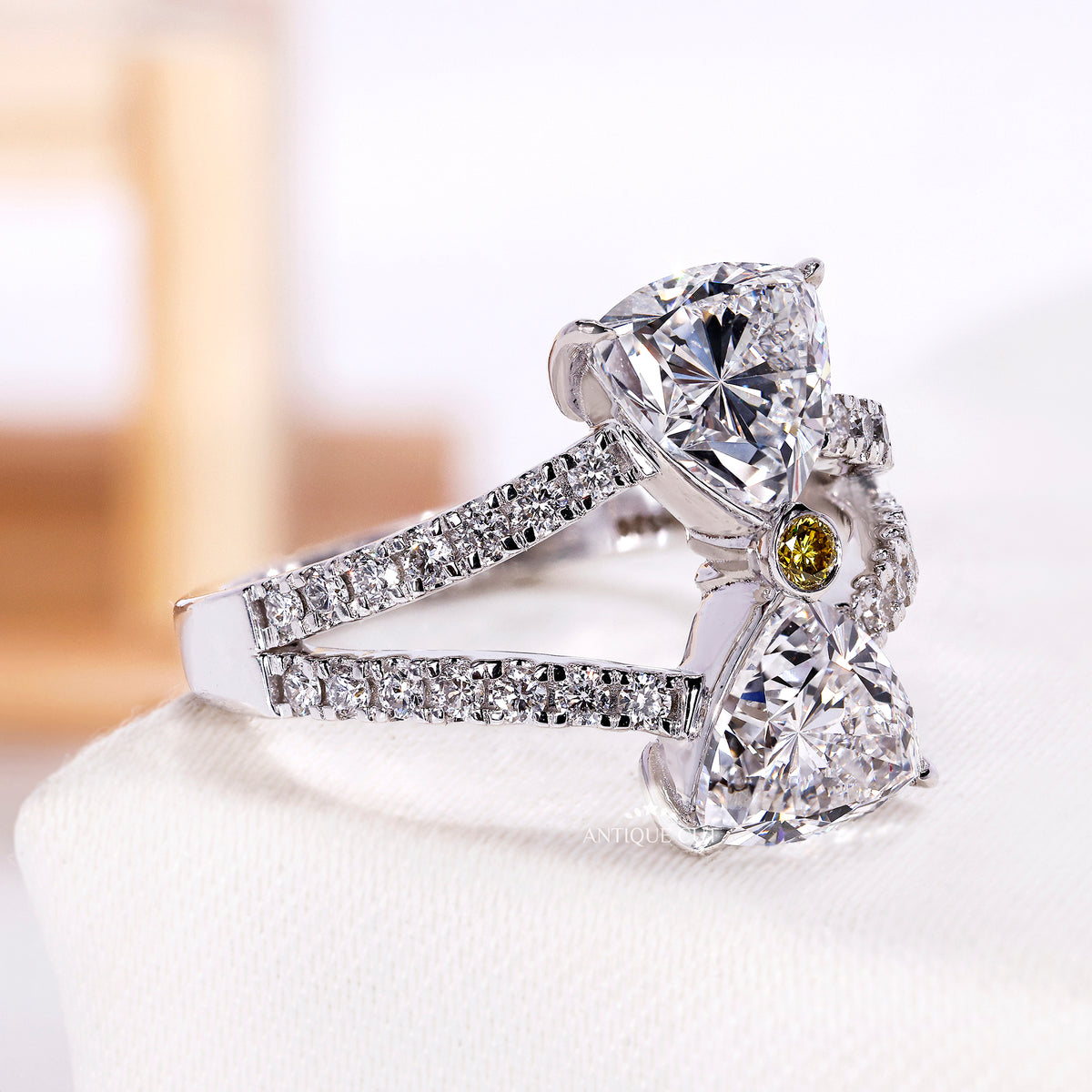 2.00 Carat Triangle Cut Diamond Ring with Split Shank Pave Band