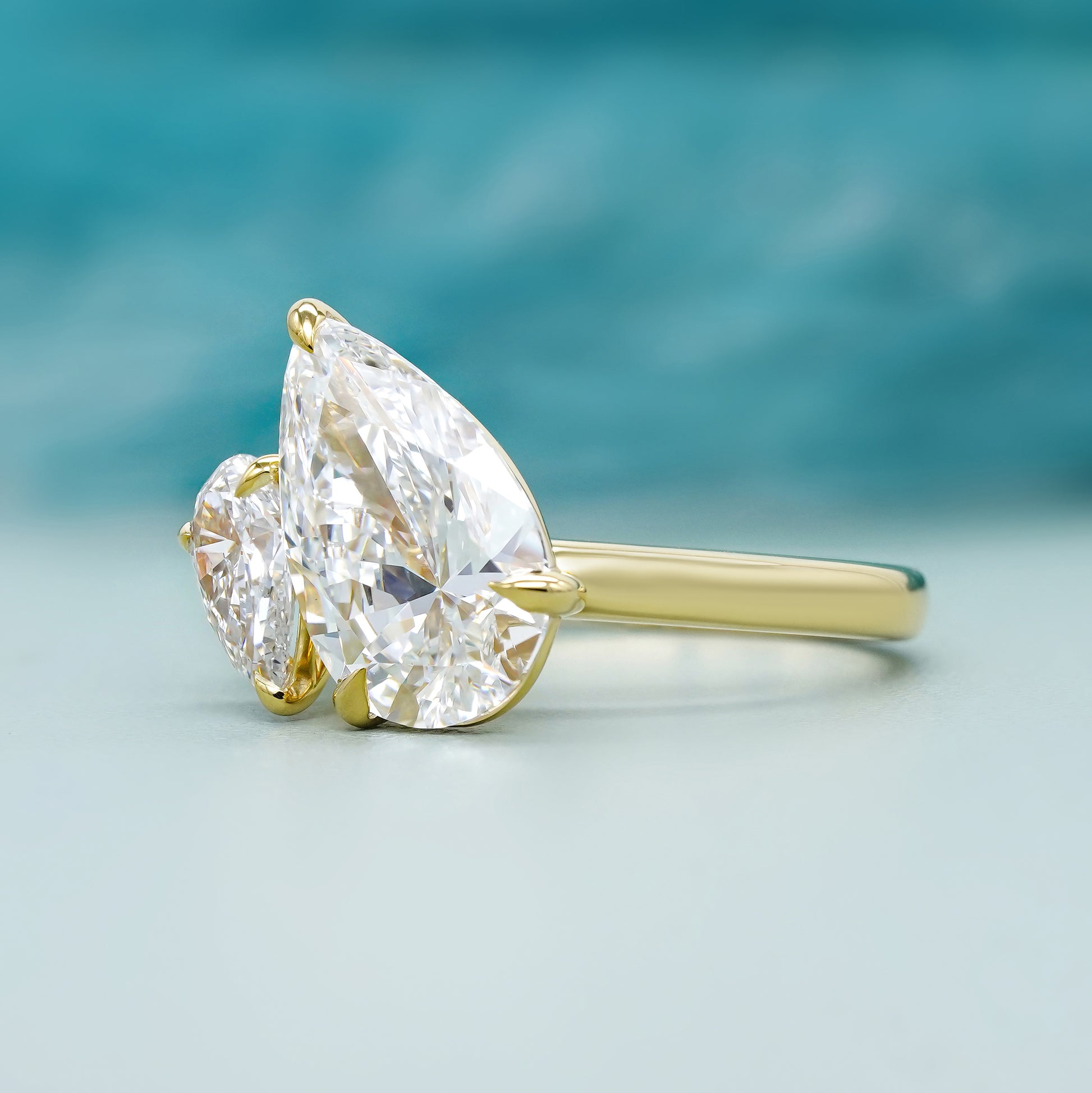Pear Duo 4.00tcw Lab Diamond Ring | IGI Certified | Contemporary Toi Et Moi in Yellow Gold