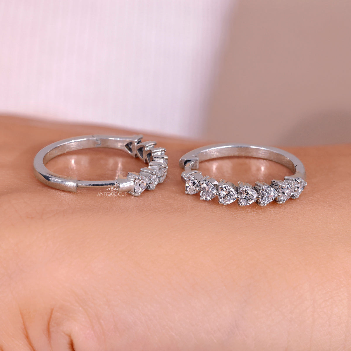 Heart hoop earrings with secure diamond setting