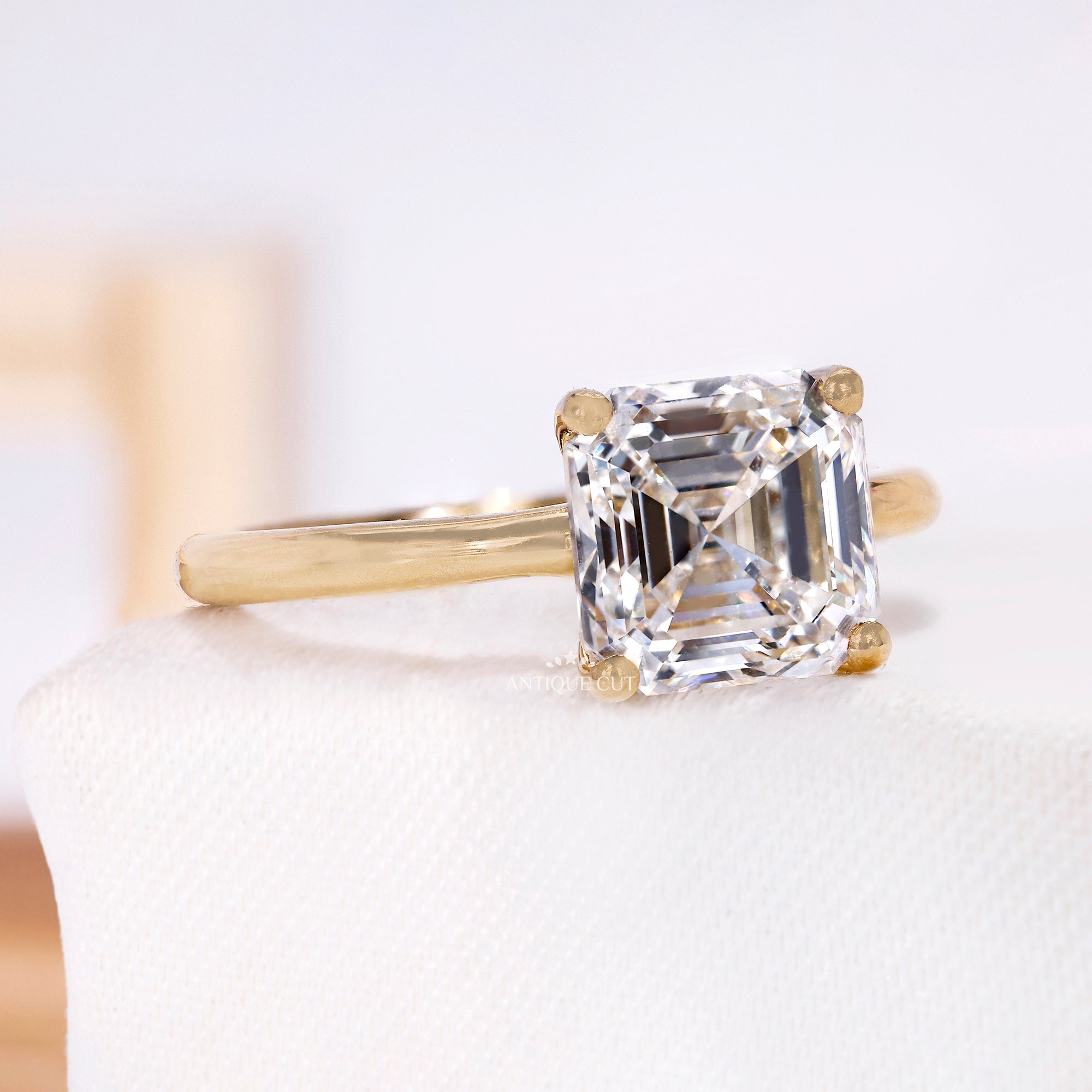 3.00 Carat Asscher Cut Diamond Solitaire Engagement Ring With Tulip setting, IGI Certified