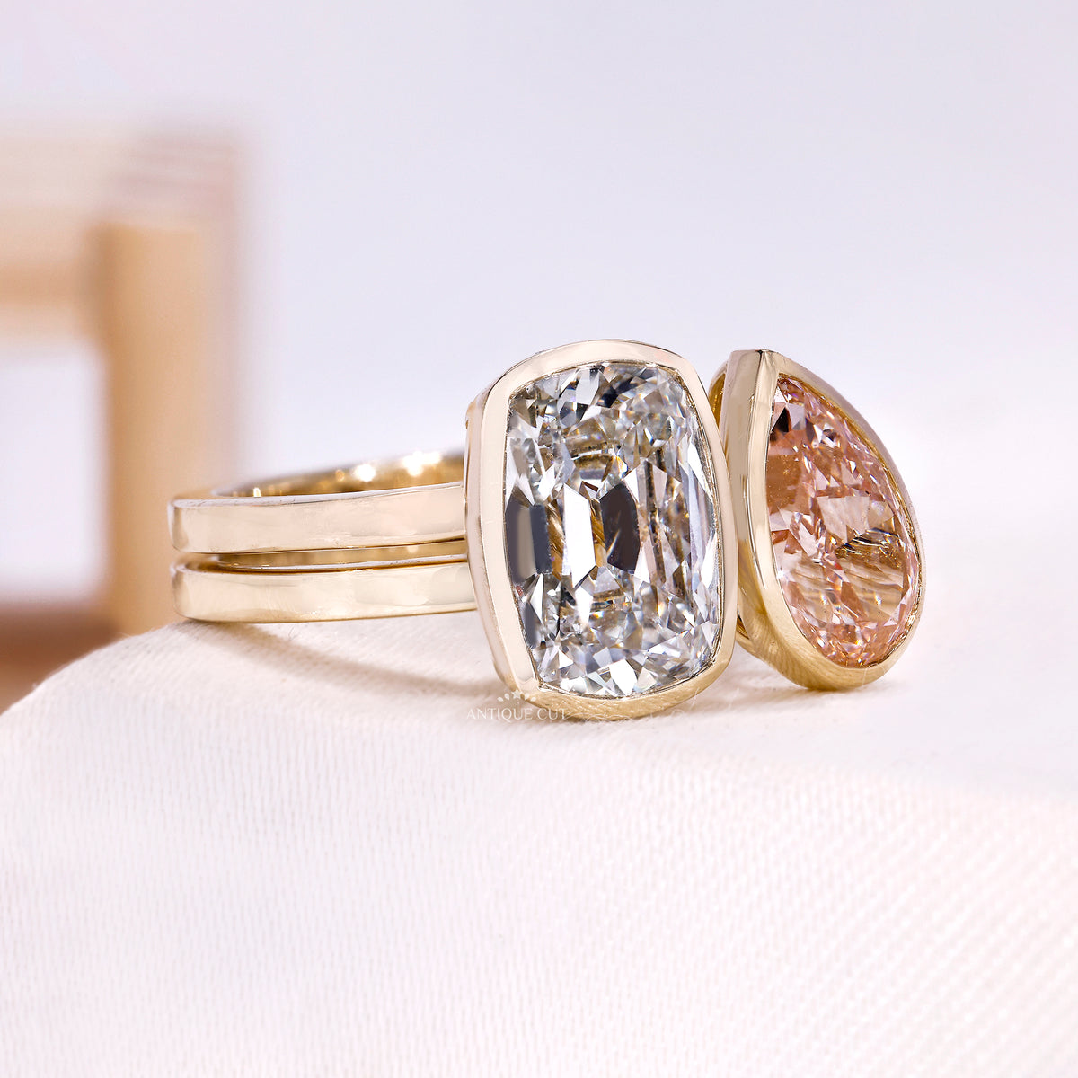 5.00TCW Pink Pear & Old Mine Cushion Diamond Toi et Moi Engagement Ring | IGI Certified