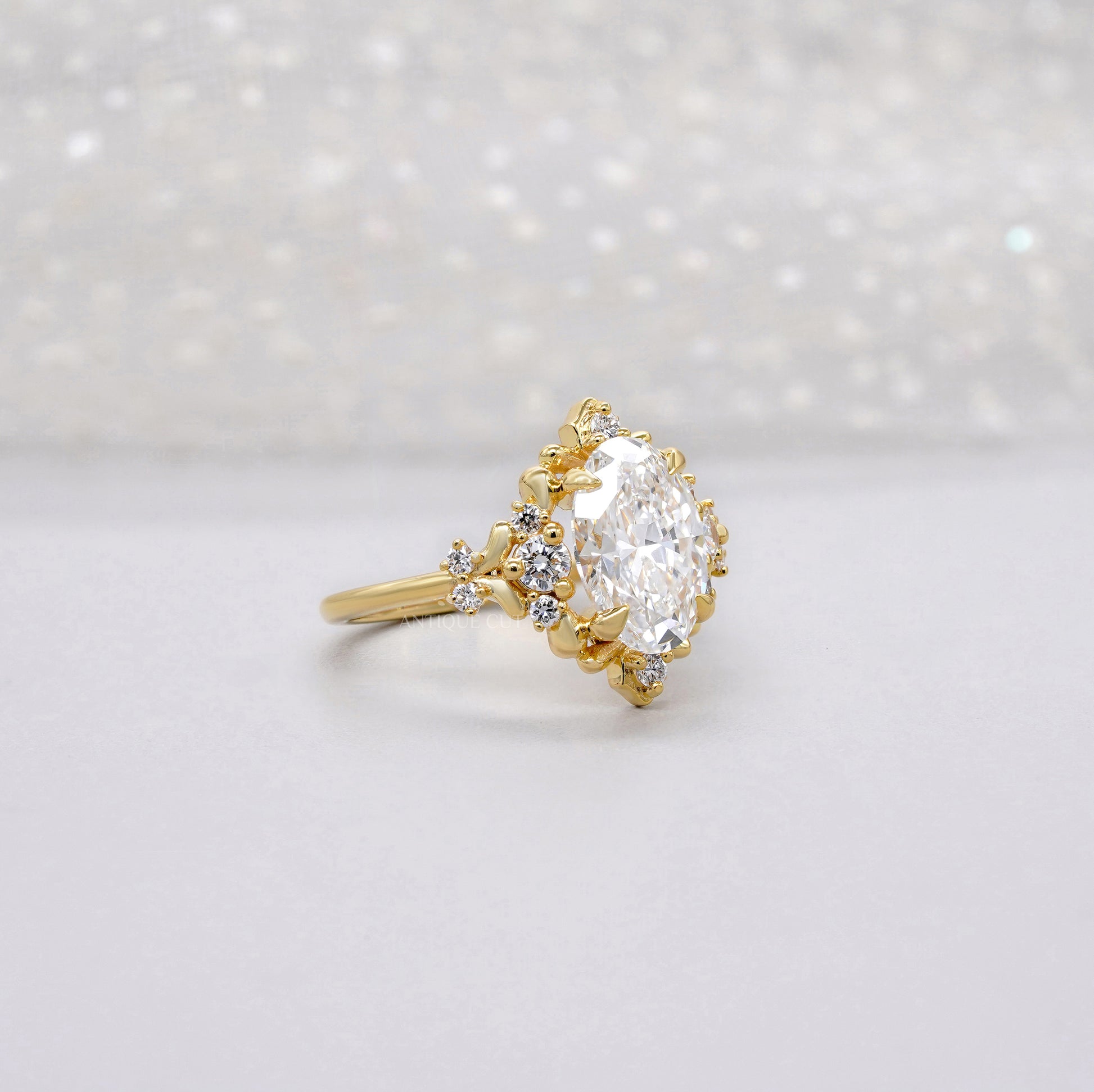 2.30tcw Oval Lab Diamond Floral Halo Ring | Vintage-Inspired Yellow Gold | IGI Certified
