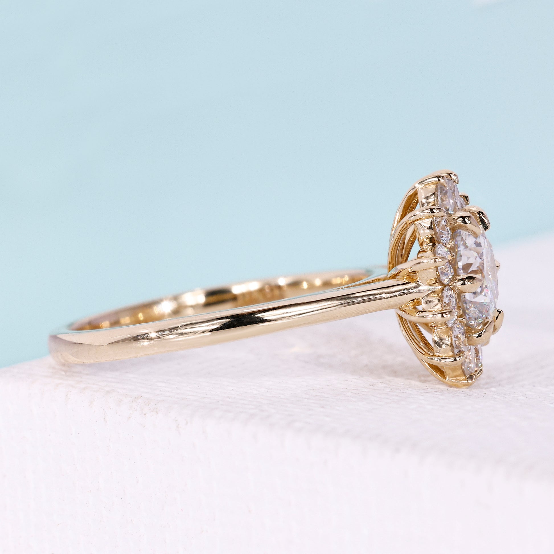 Women engagement ring with floral diamond halo