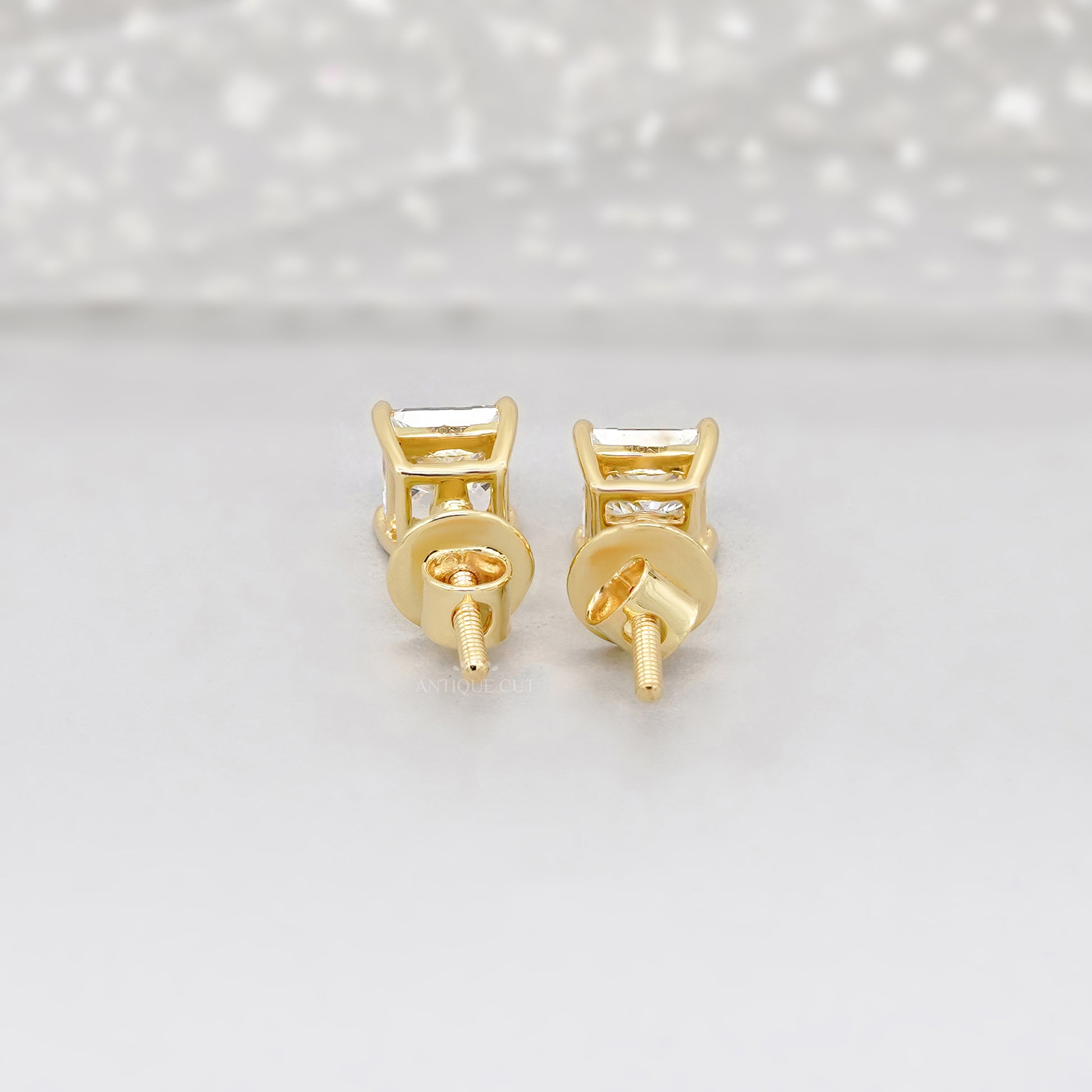 1.50tcw Princess Cut Lab Grown Diamond Stud Earrings | Yellow Gold | IGI Certified