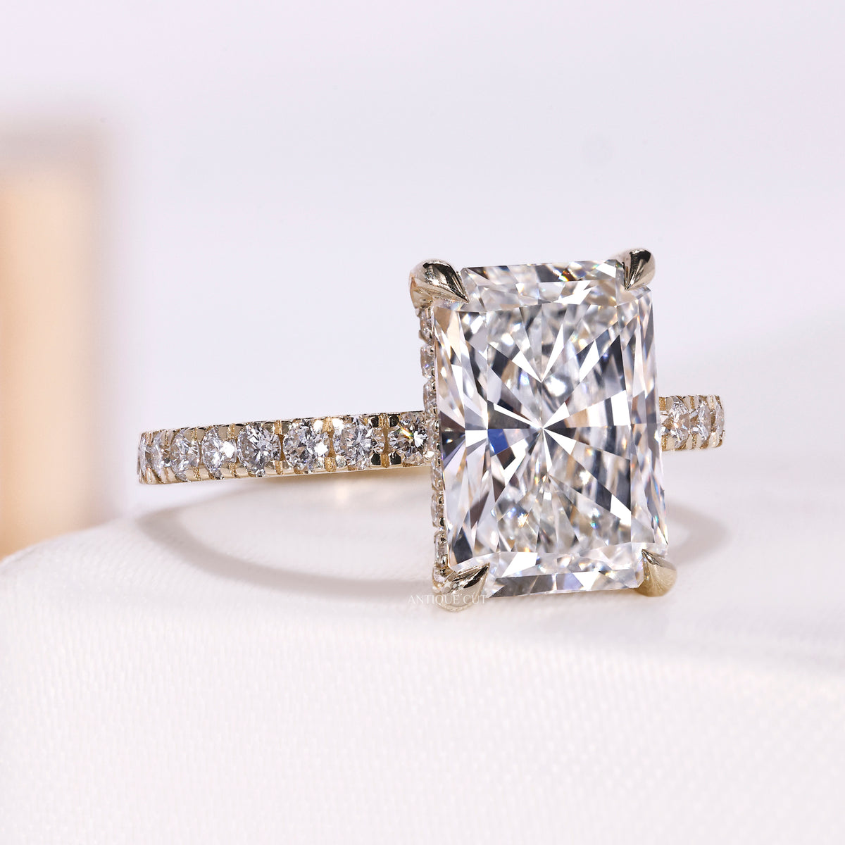 Lab grown radiant cut diamond engagement ring
