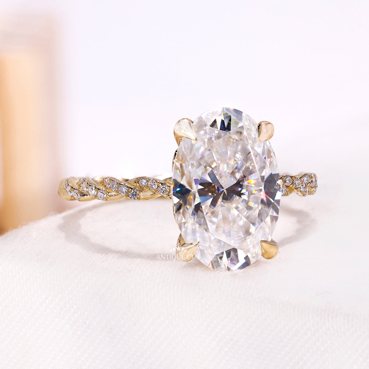 6.00 Carat Oval Diamond Engagement Ring With Hidden Halo & Twisted Band | IGI Certified