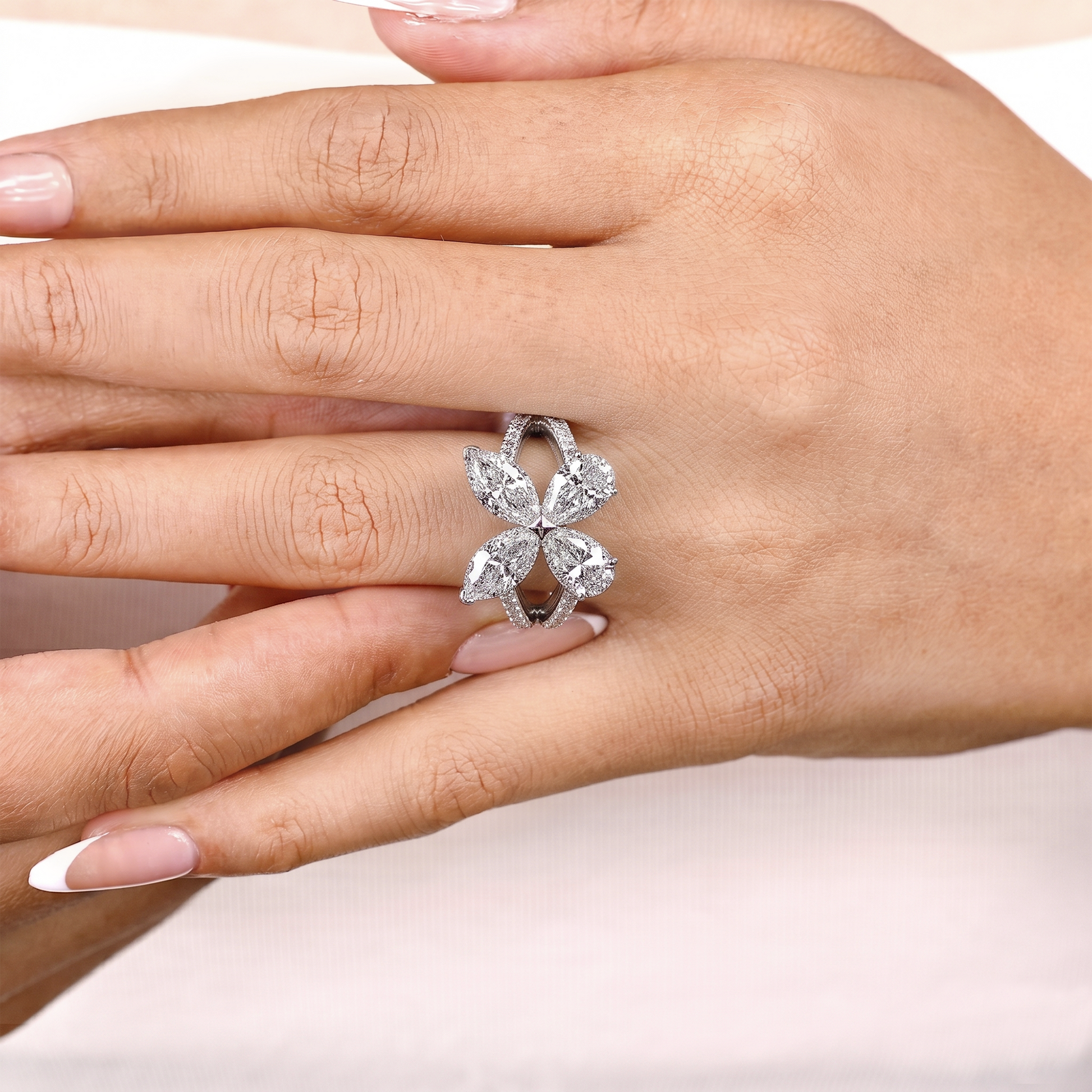 Pear and marquise cut diamond butterfly ring