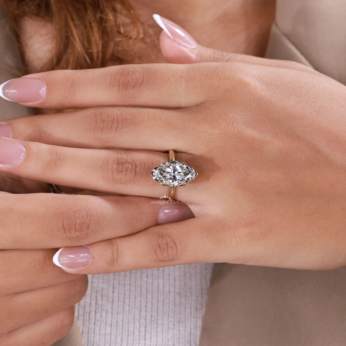 4.00 Carat Marquise Lab Grown Diamond Ring With Pink Accents | Floral Setting