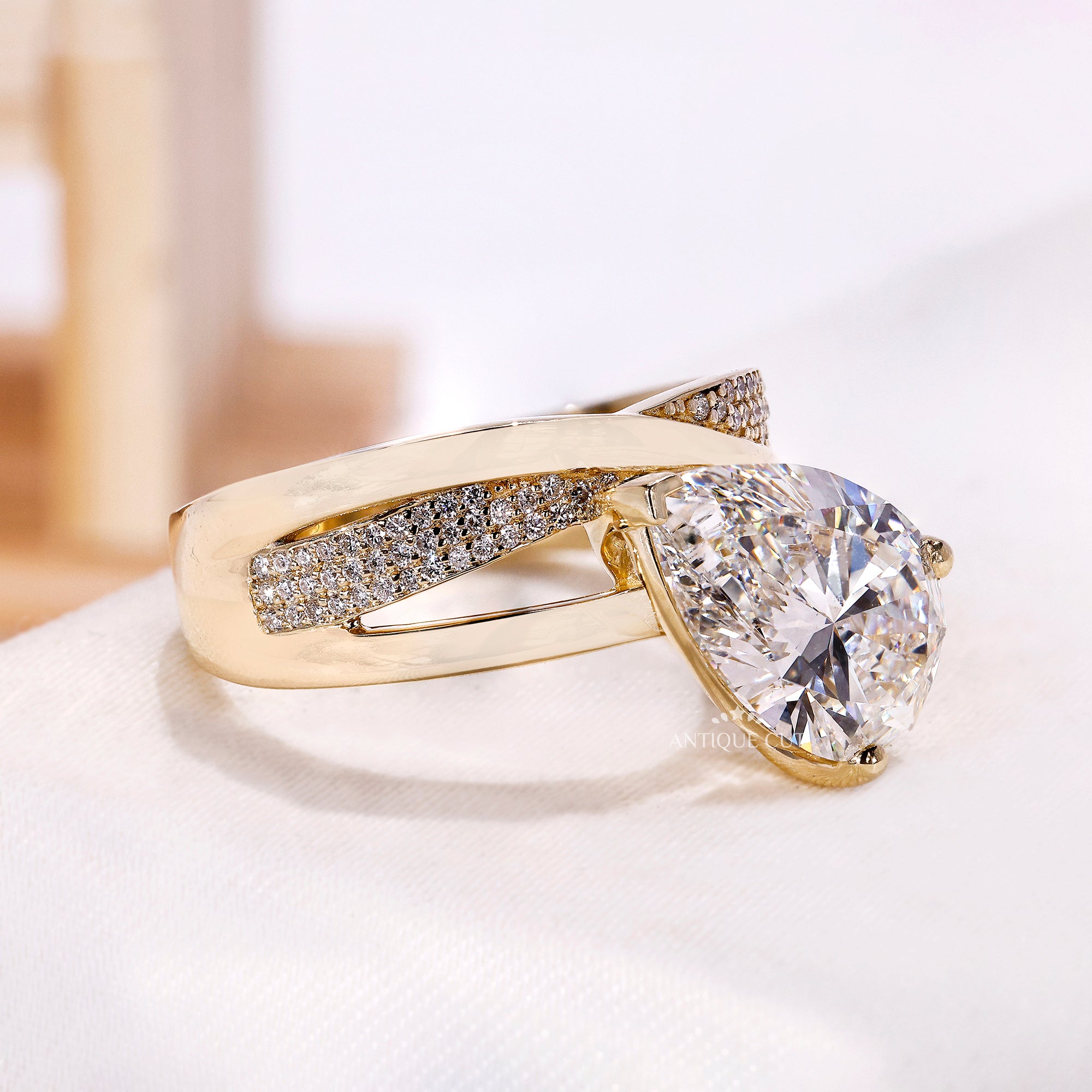 4.0 Carat Pear Cut Lab Grown Diamond Crossover Engagement Ring