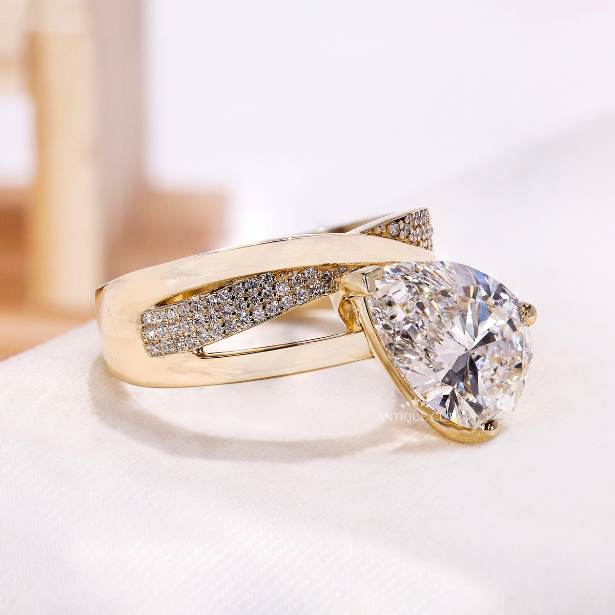 4.0 Carat Pear Cut Lab Grown Diamond Crossover Engagement Ring