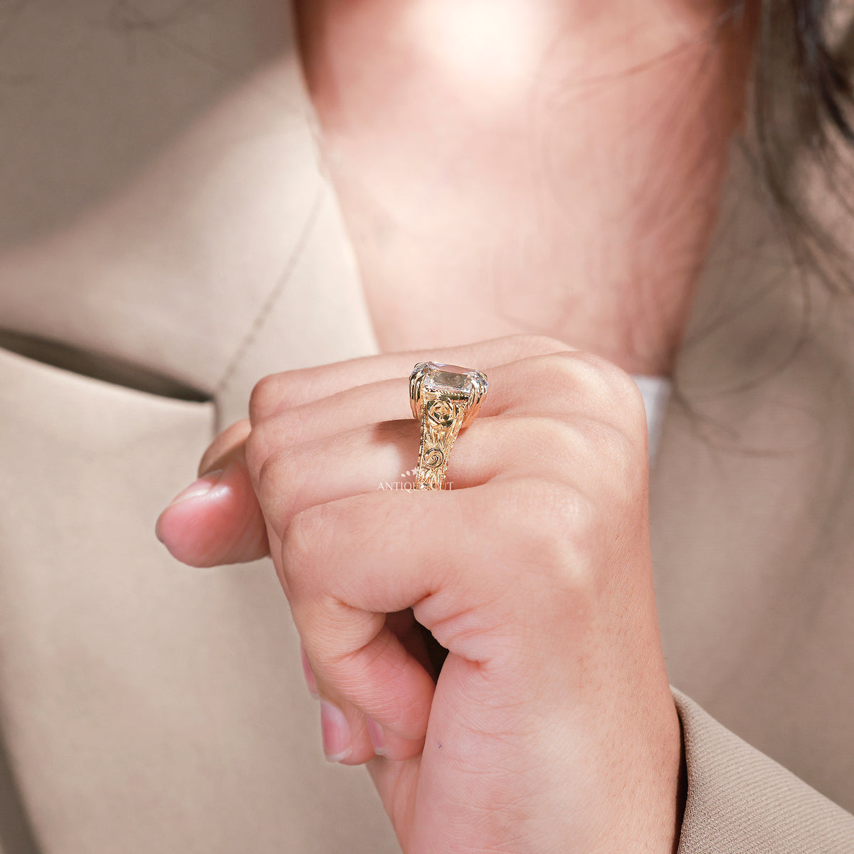 4.0 Carat Vintage Milgrain Old Mine Cushion Cut Engagement Ring