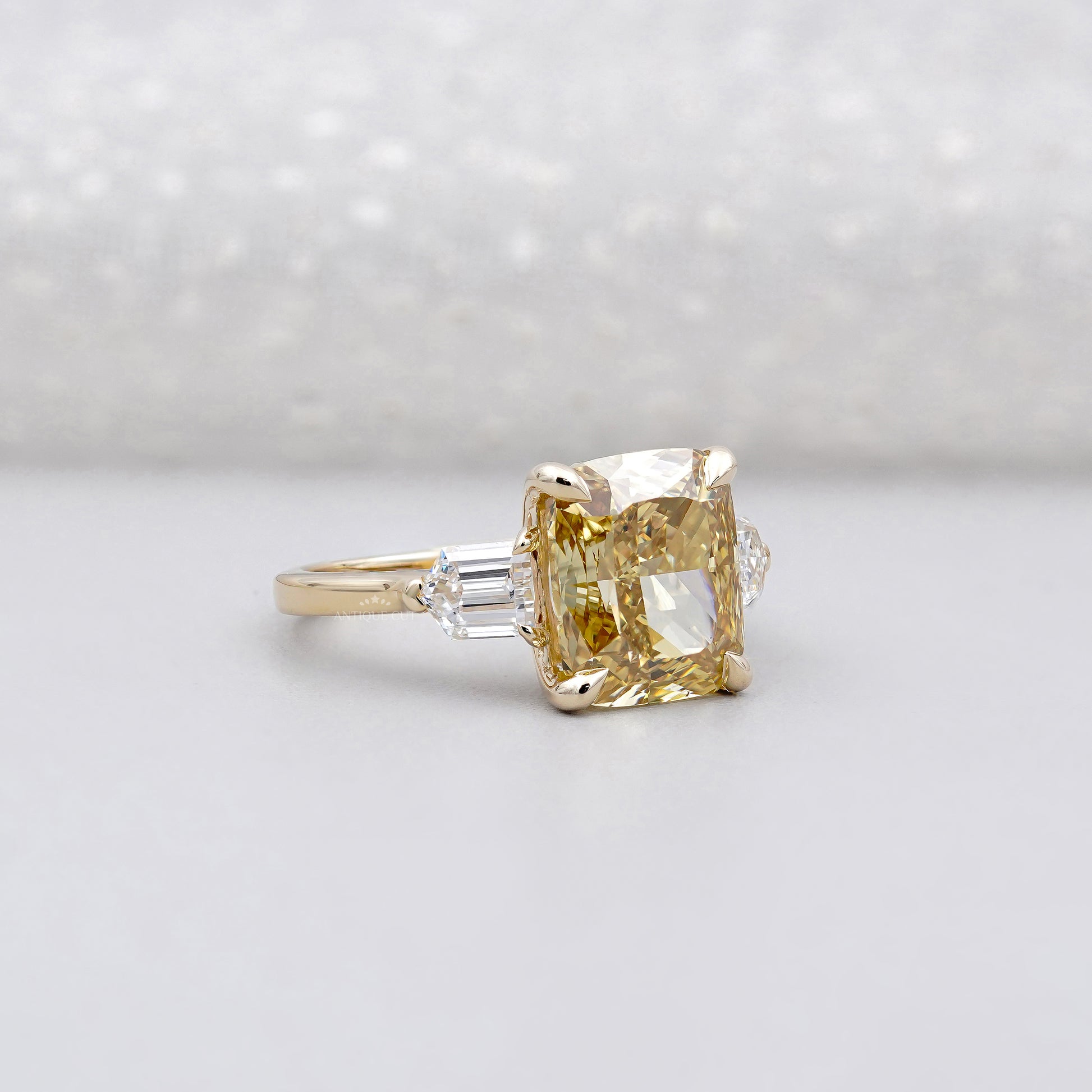 5.00ct Cushion Engagement Ring • 0.50ct Diamond Side Stones • Yellow Gold Cushion Cut Ring • Large 5ct Statement Bridal Ring