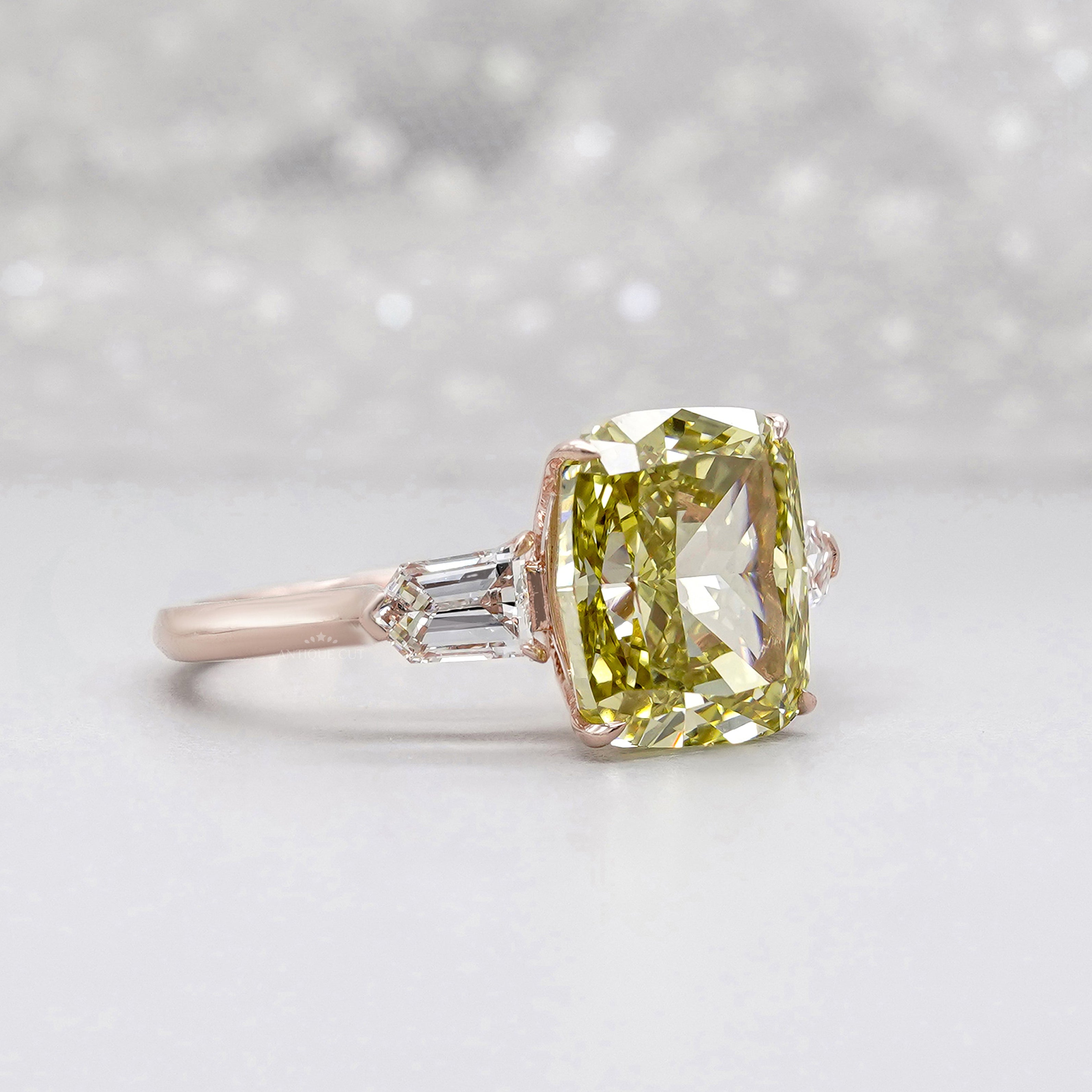IGI certified yellow cushion diamond ring rose gold