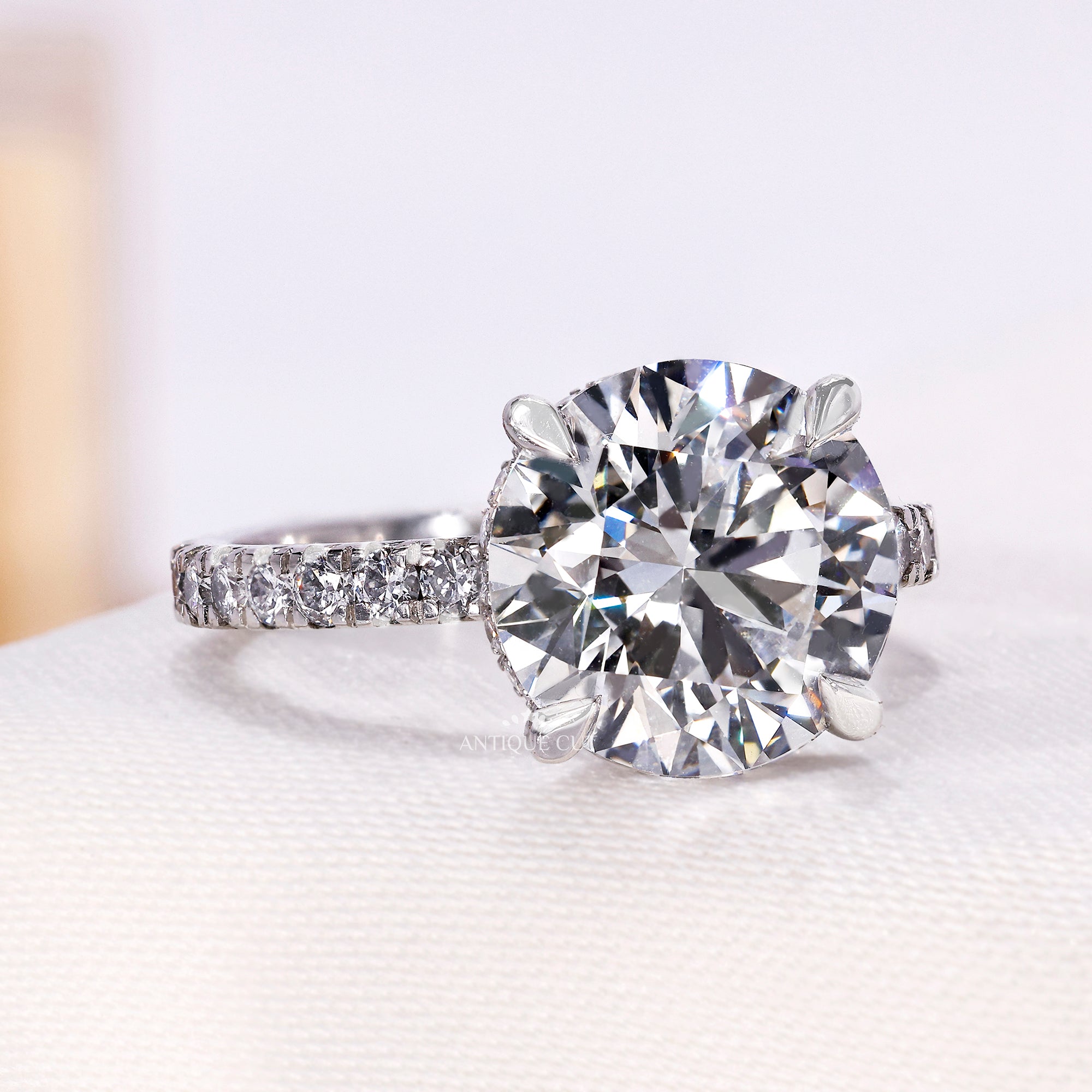 4.00 Carat Round Shape Diamond Engagement With Pave Band | IGI Certified
