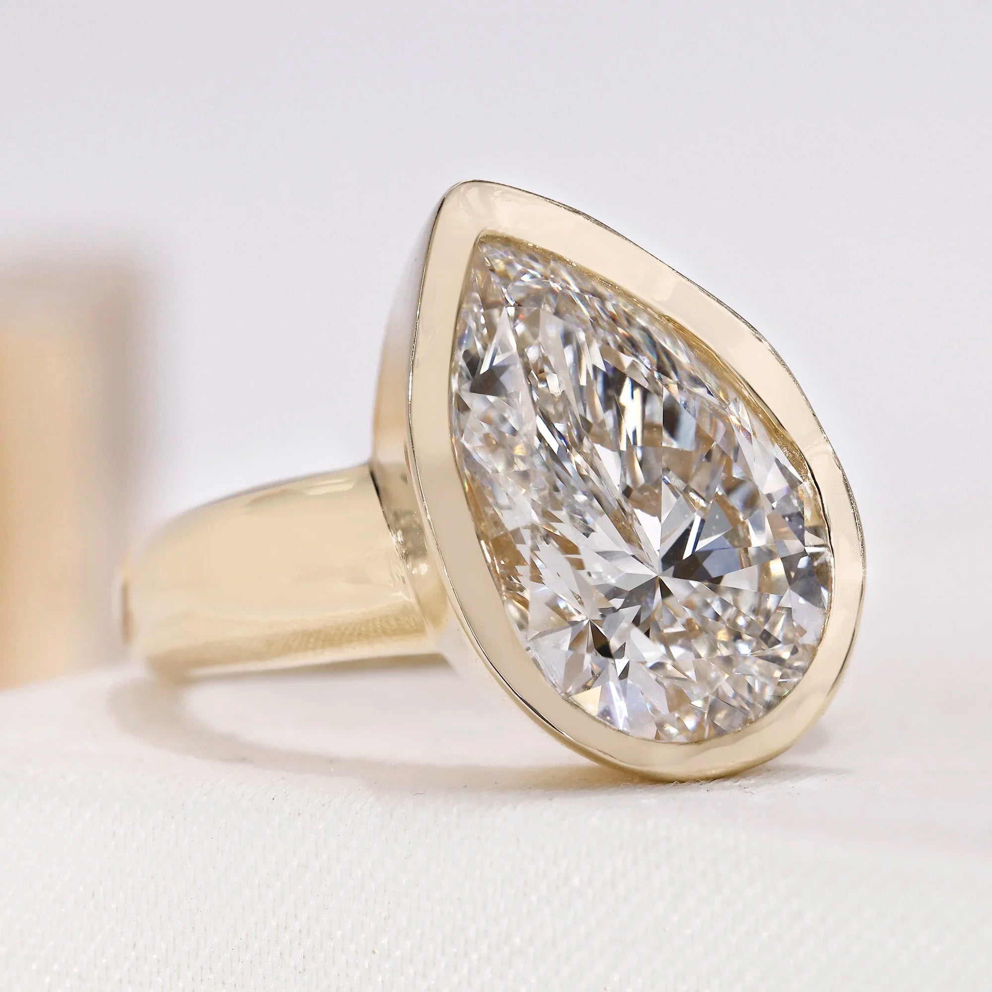 5.00 Carat Pear Lab Grown Diamond Ring With Bezel Setting | Yellow Gold | IGI Certified