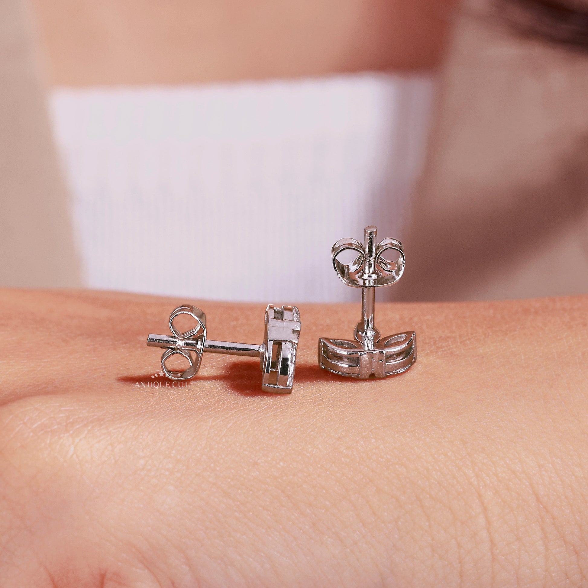 White gold diamond marquise stud earrings