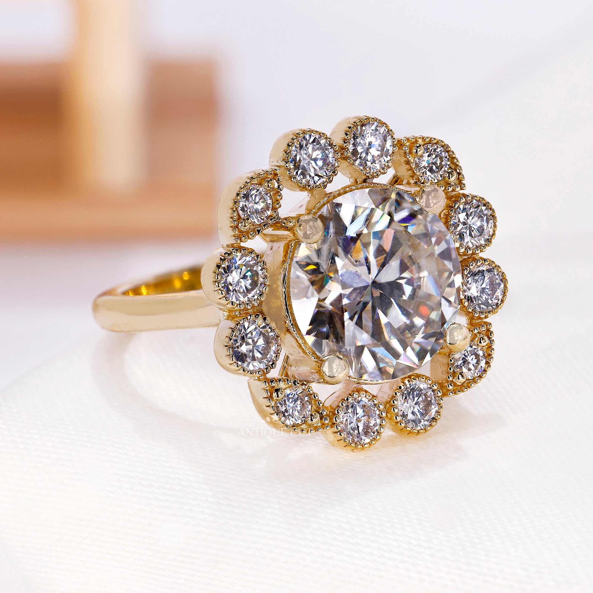 4.50 Carat Floral Style Round Lab Grown Diamond Halo Engagement Ring