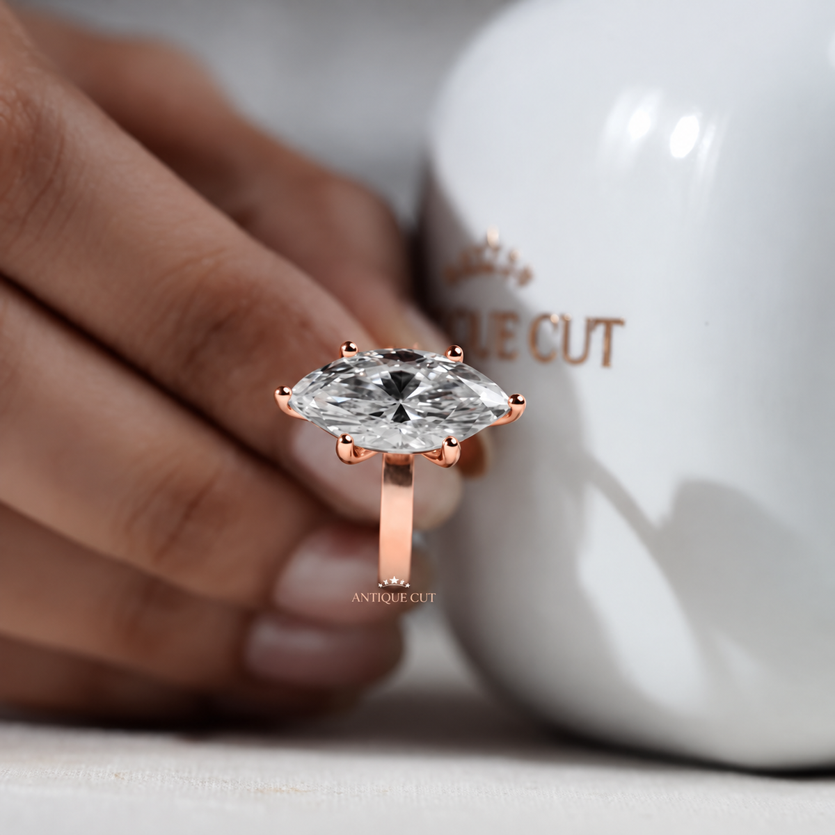 6.0 Carat Lab Grown Marquise Cut Solitaire Engagement Ring in White Gold