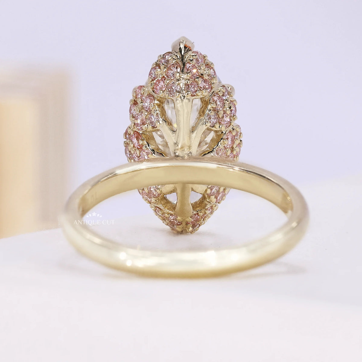 4.00 Carat Marquise Lab Grown Diamond Ring With Pink Accents | Floral Setting