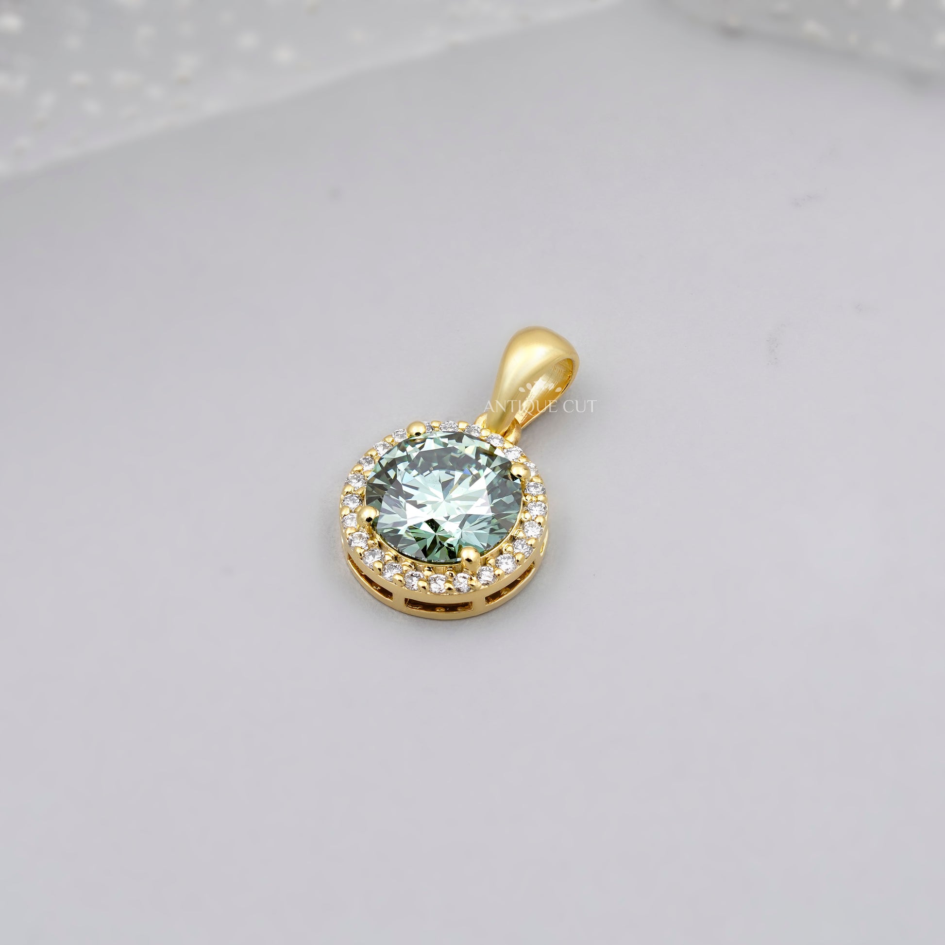 Classic Round Halo Green Diamond Pendant | IGI Certified